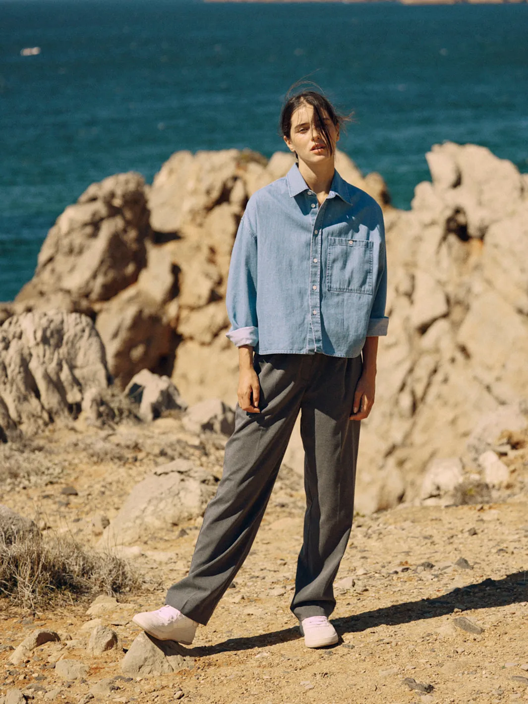 Short Organic Cotton Denim Blouse Light Blue sold by Ivalo.com