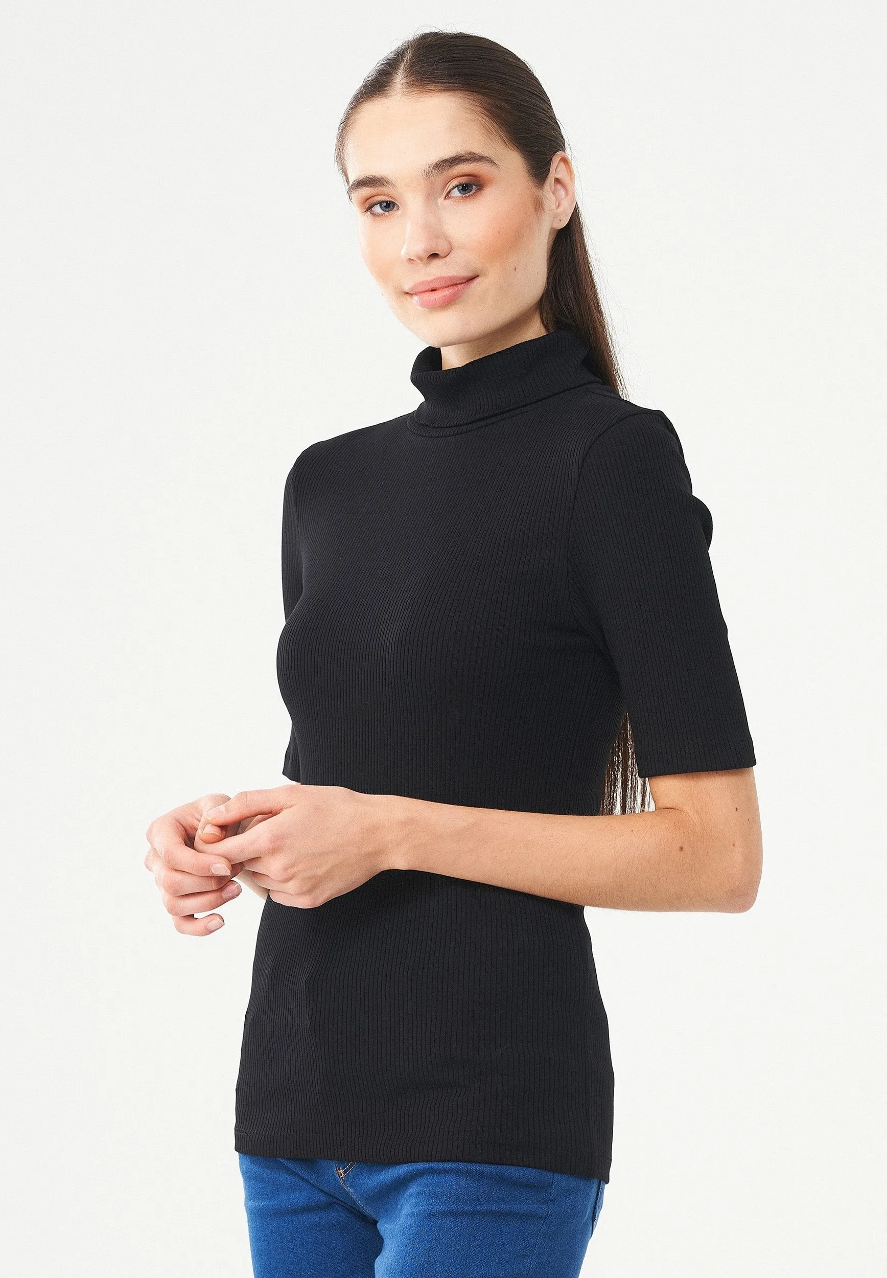 Women's Short Sleeved Cotton Turtleneck Black sold by Ivalo.com product image thumbnail 3