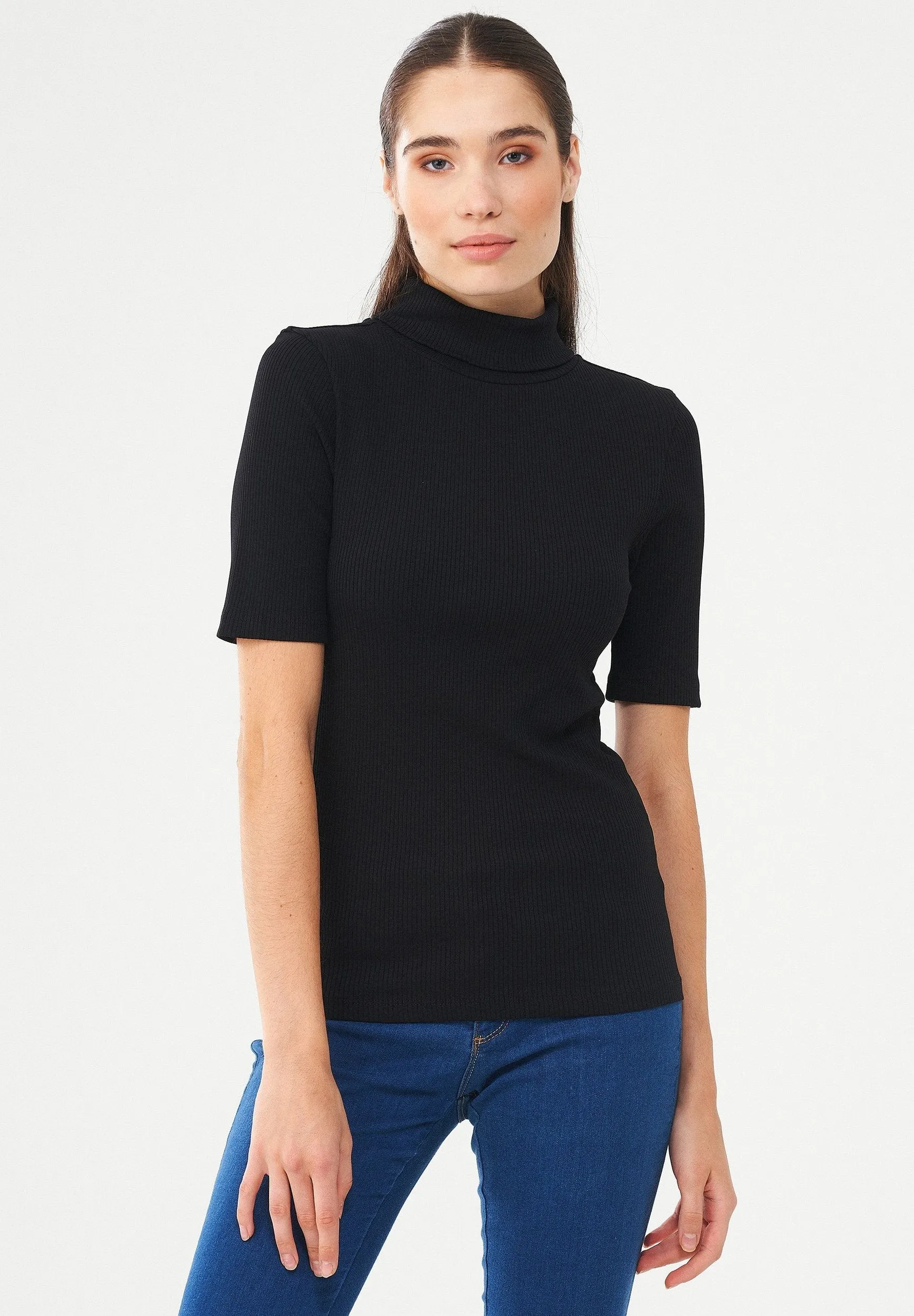 Women's Short Sleeved Cotton Turtleneck Black sold by Ivalo.com