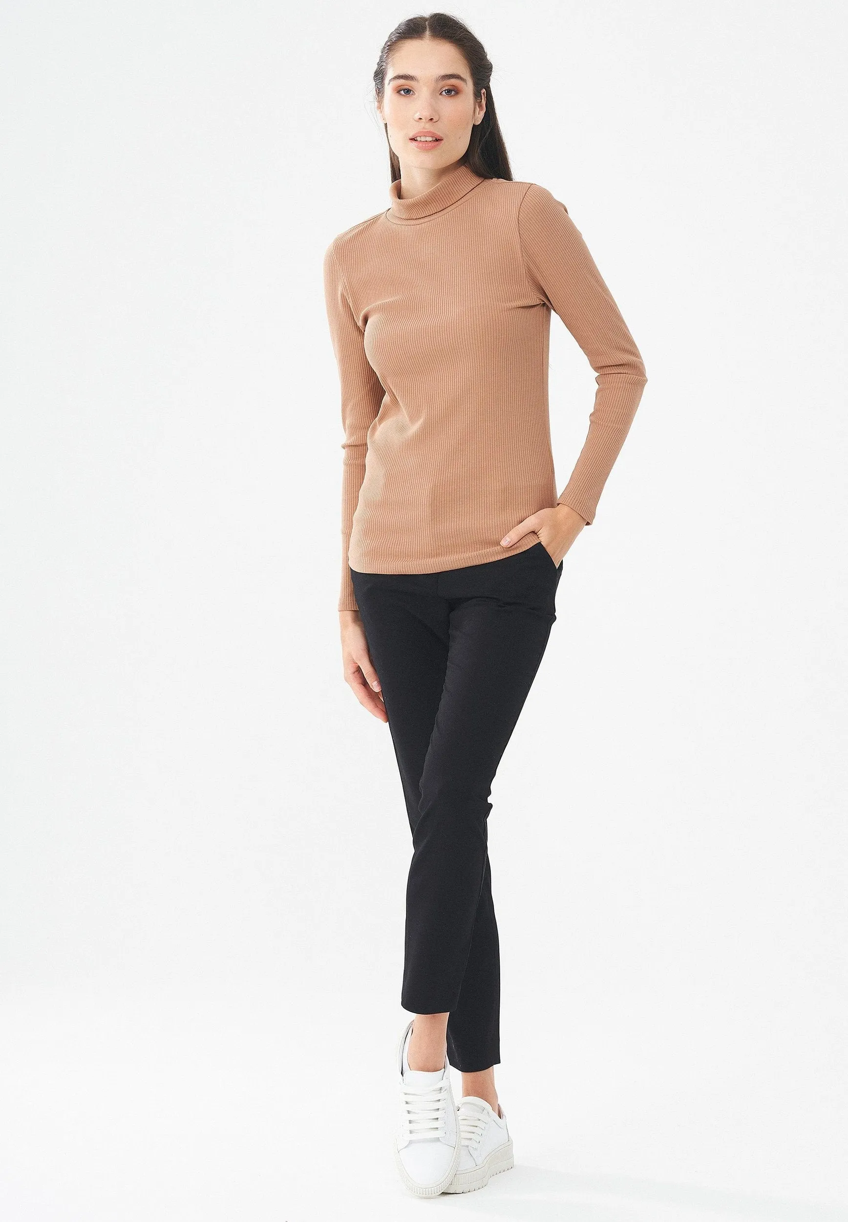 Women's Long Sleeved Cotton Turtleneck Light Brown sold by Ivalo.com product image thumbnail 4