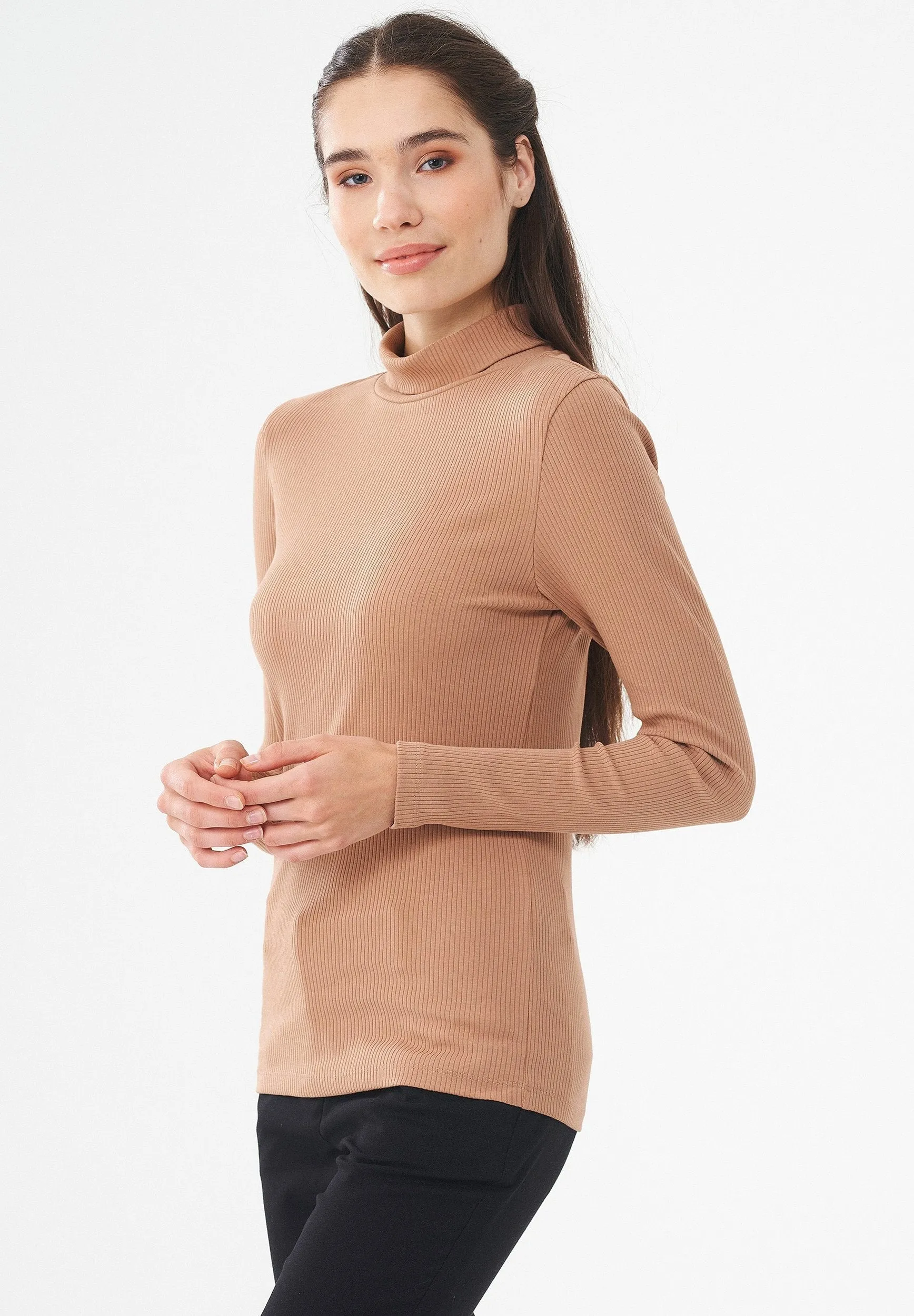 Women's Long Sleeved Cotton Turtleneck Light Brown sold by Ivalo.com