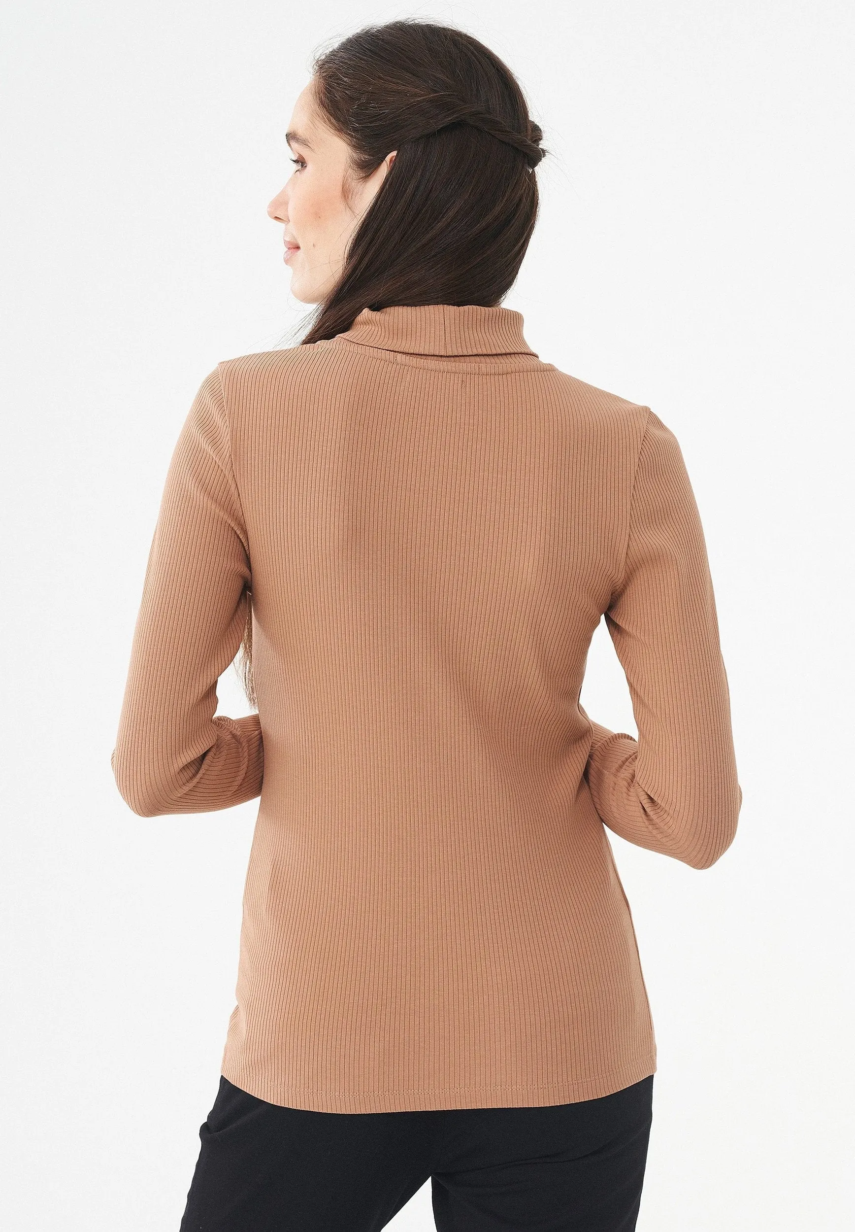 Women's Long Sleeved Cotton Turtleneck Light Brown sold by Ivalo.com product image thumbnail 2
