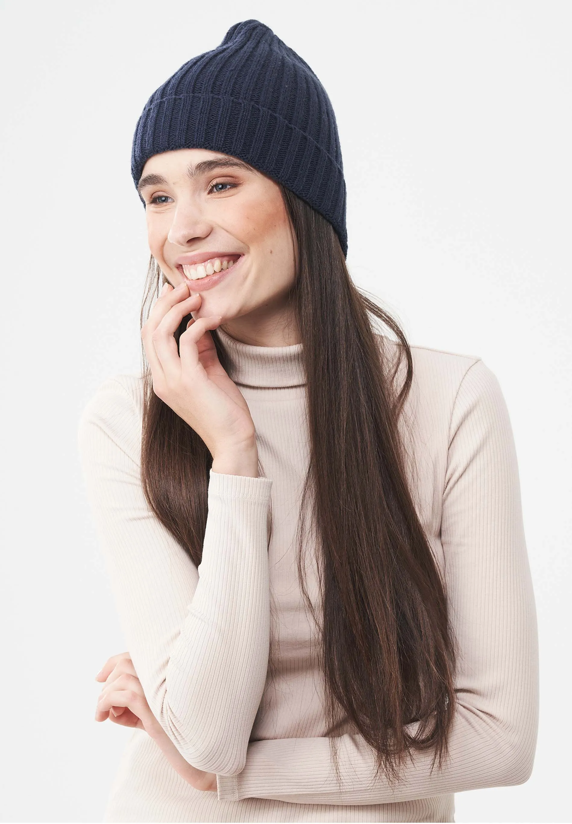 Wide Rib Merino Wool Blend Beanie Navy sold by Ivalo.com