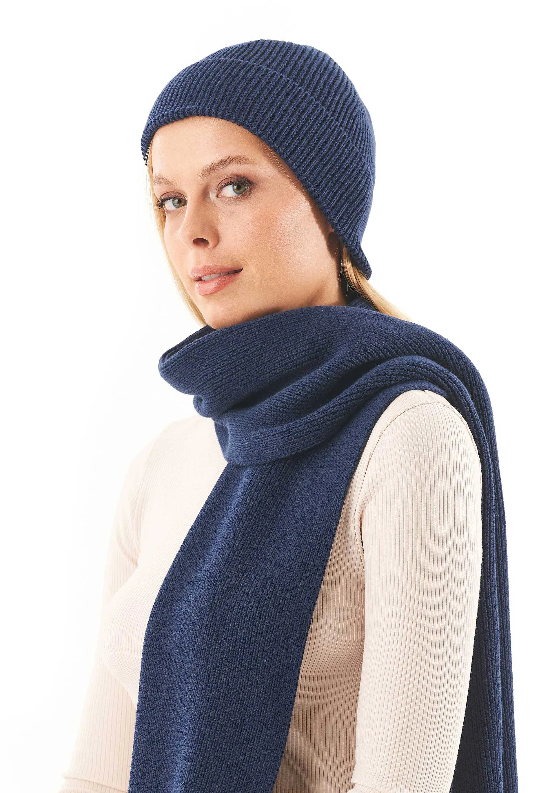 Knitted Organic Cotton Beanie Navy sold by Ivalo.com product image thumbnail 5