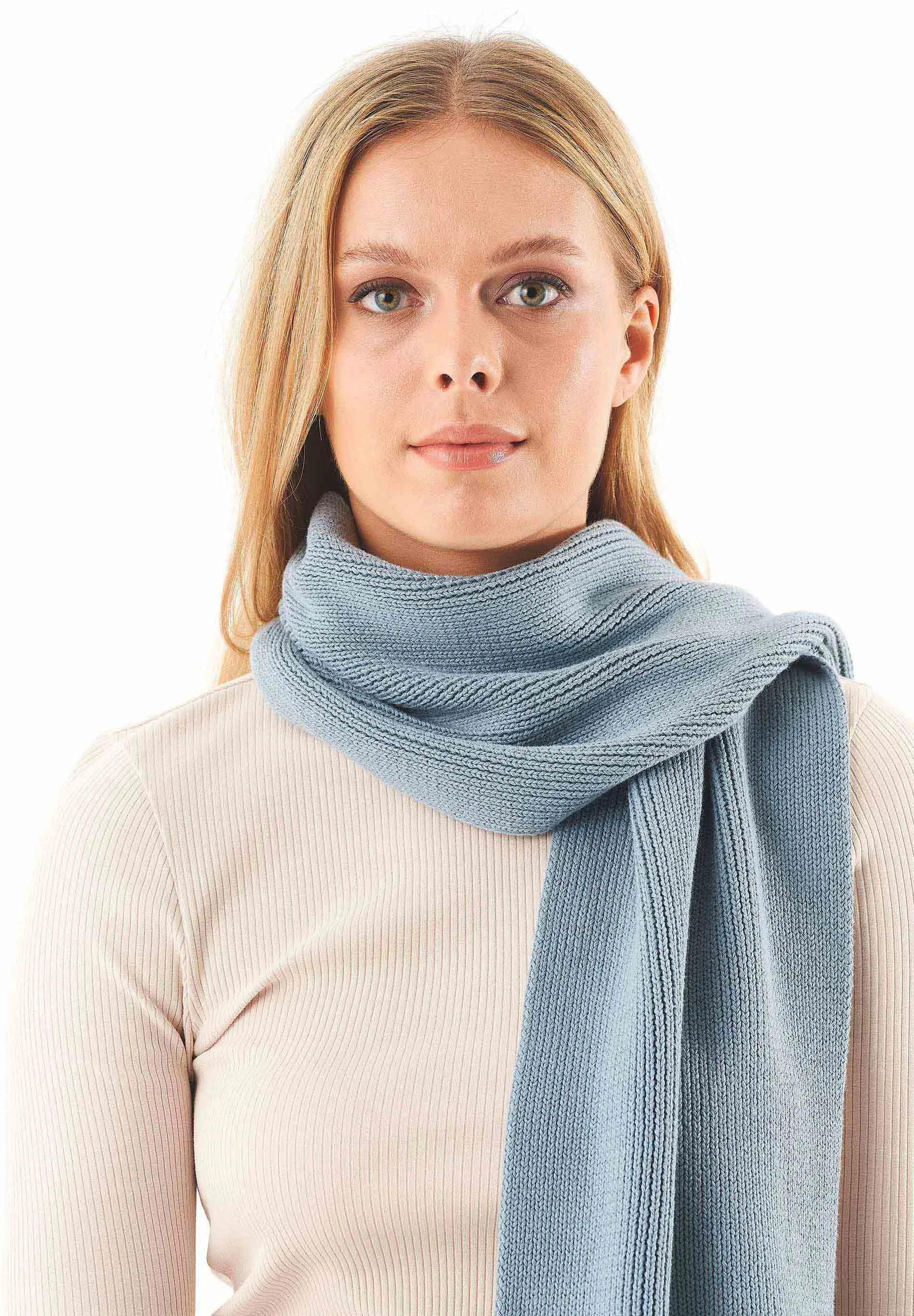 Knitted Organic Cotton Scarf Dusty Blue sold by Ivalo.com