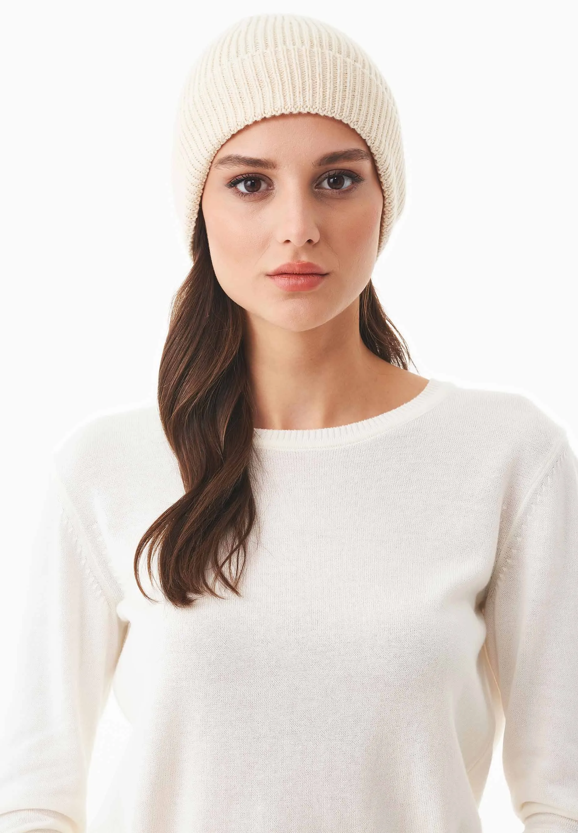 Ribbed Merino Wool Blend Beanie Off White sold by Ivalo.com