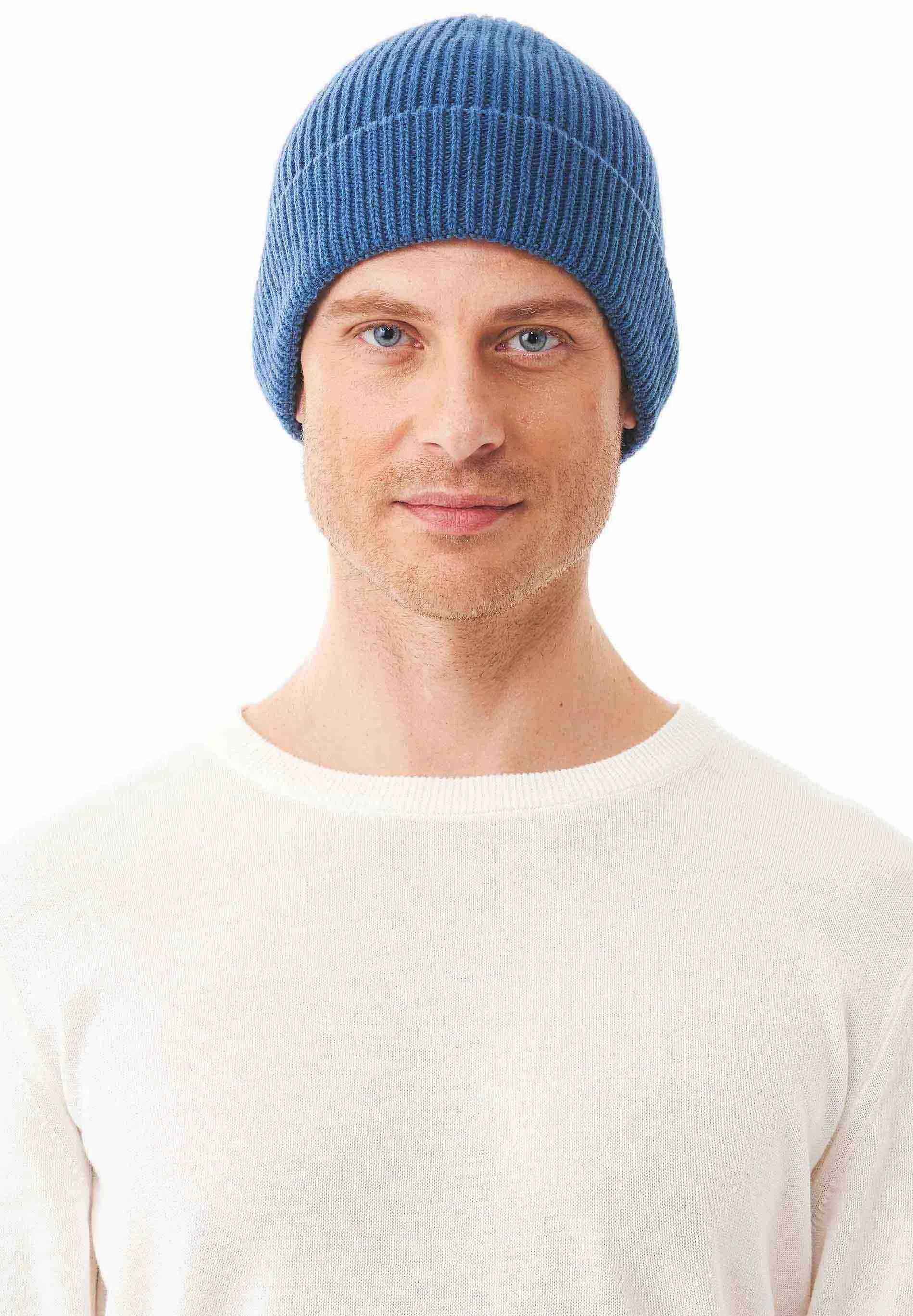 Ribbed Merino Wool Blend Beanie Blue sold by Ivalo.com