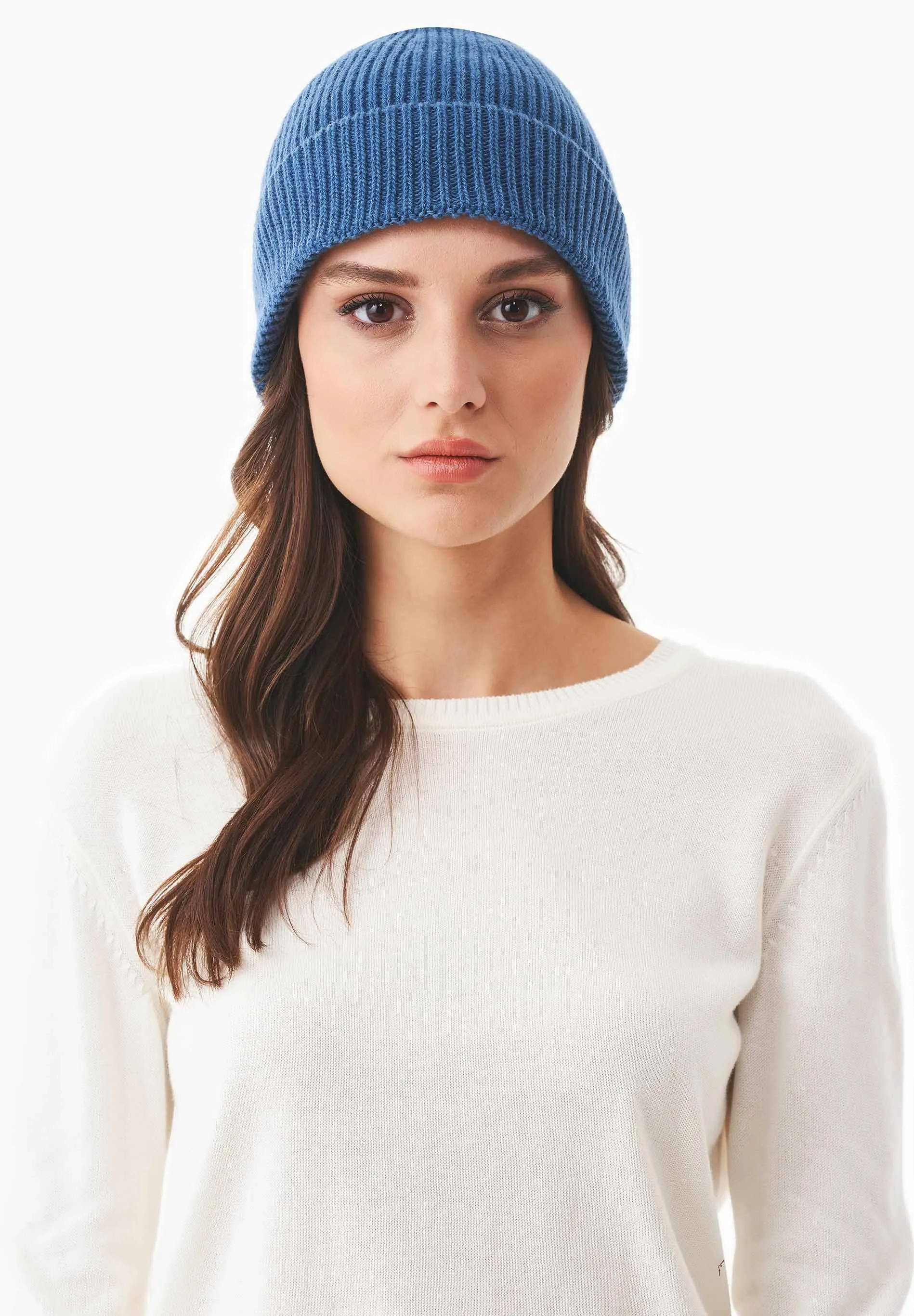 Ribbed Merino Wool Blend Beanie Blue sold by Ivalo.com product image thumbnail 2