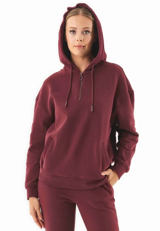 Quarter-Zip Organic Cotton Hoodie Bordeaux sold by Ivalo.com