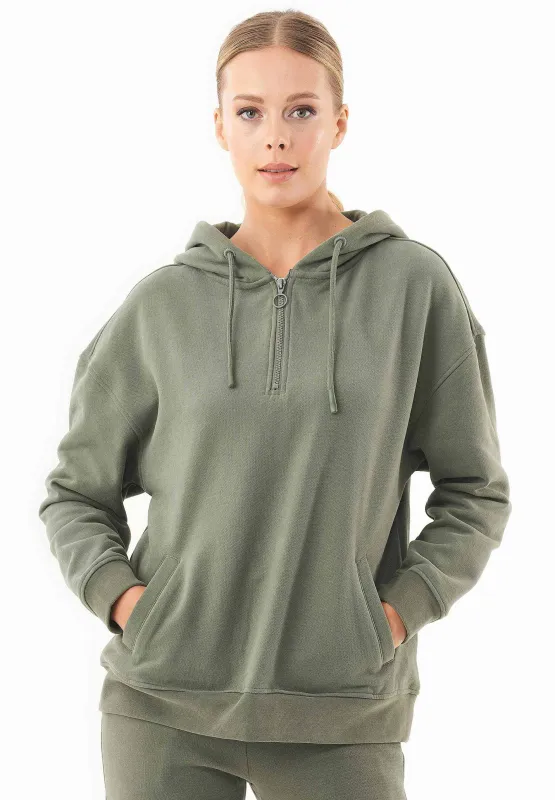 Quarter-Zip Organic Cotton Hoodie Mid Olive sold by Ivalo.com
