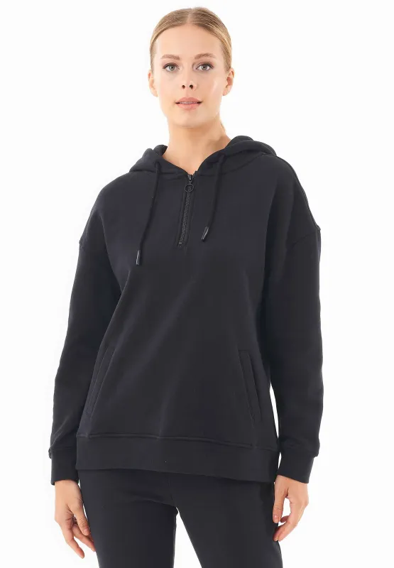 Quarter-Zip Organic Cotton Hoodie Black sold by Ivalo.com