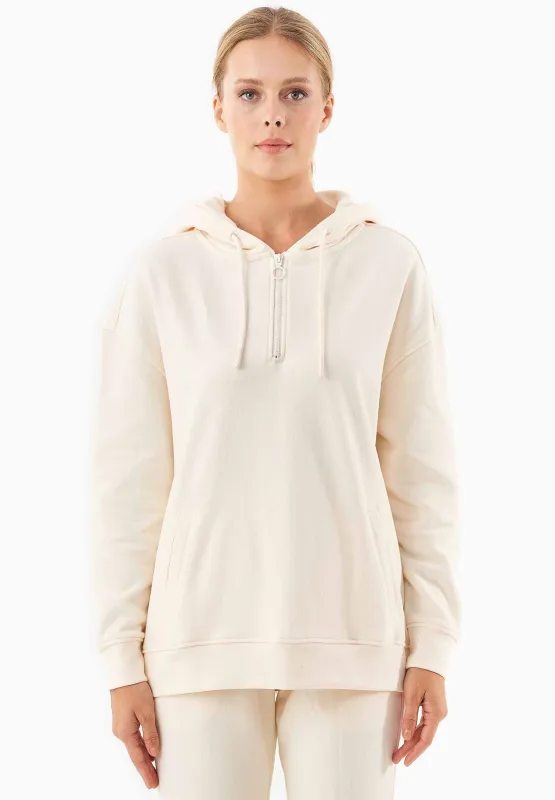 Quarter-Zip Organic Cotton Hoodie Off White sold by Ivalo.com