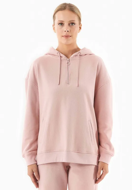 Quarter-Zip Organic Cotton Hoodie Dusty Pink sold by Ivalo.com