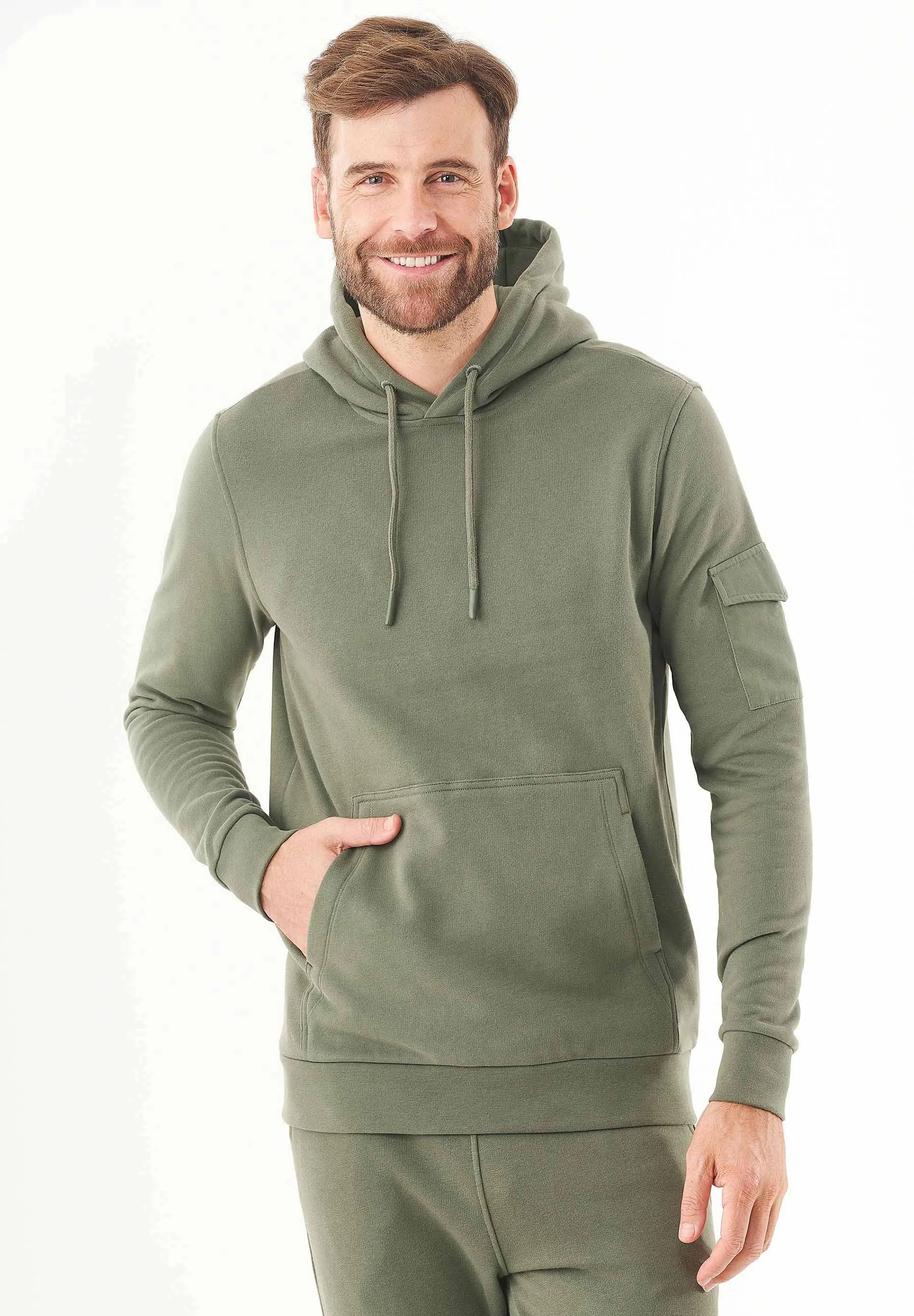 Men's Soft Touch Hoodie With Sleeve Pocket Mid Olive sold by Ivalo.com