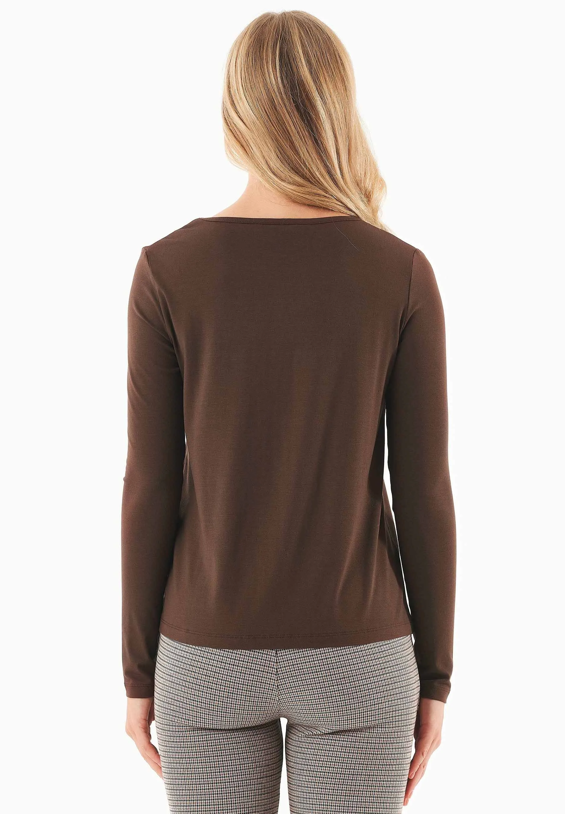 Women's Round Neck Long-Sleeve T-Shirt Chestnut Brown sold by Ivalo.com product image thumbnail 2