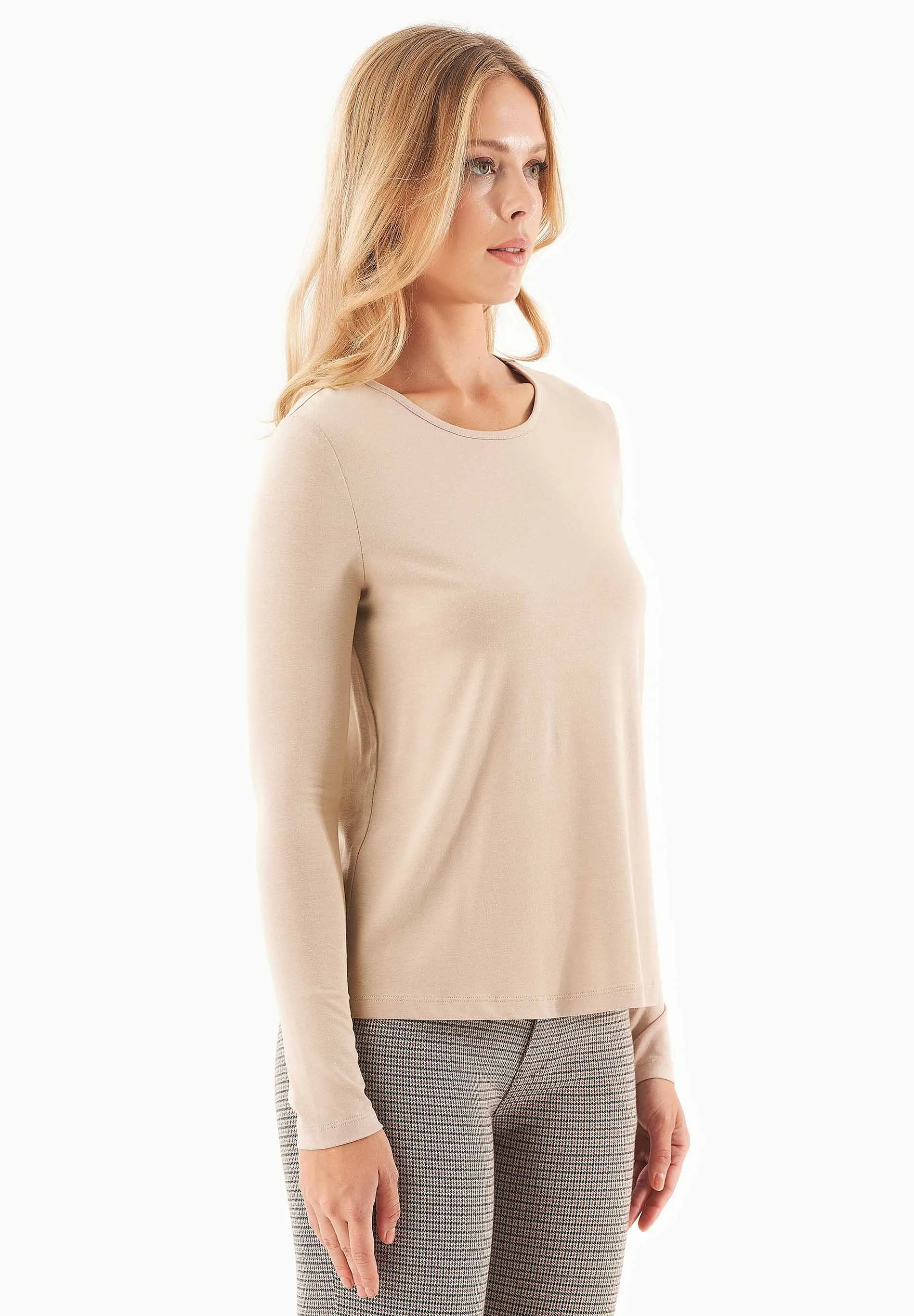 Women's Round Neck Long-Sleeve T-Shirt Beige sold by Ivalo.com product image thumbnail 3