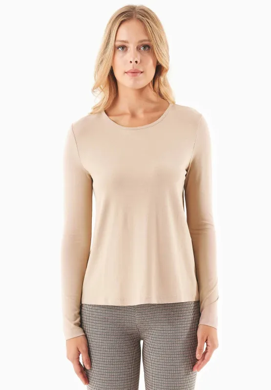 Women's Round Neck Long-Sleeve T-Shirt Beige sold by Ivalo.com