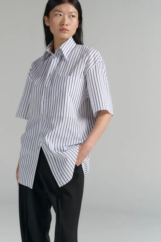 Short Sleeve Button-Up Shirt Stripe Black sold by Ivalo.com