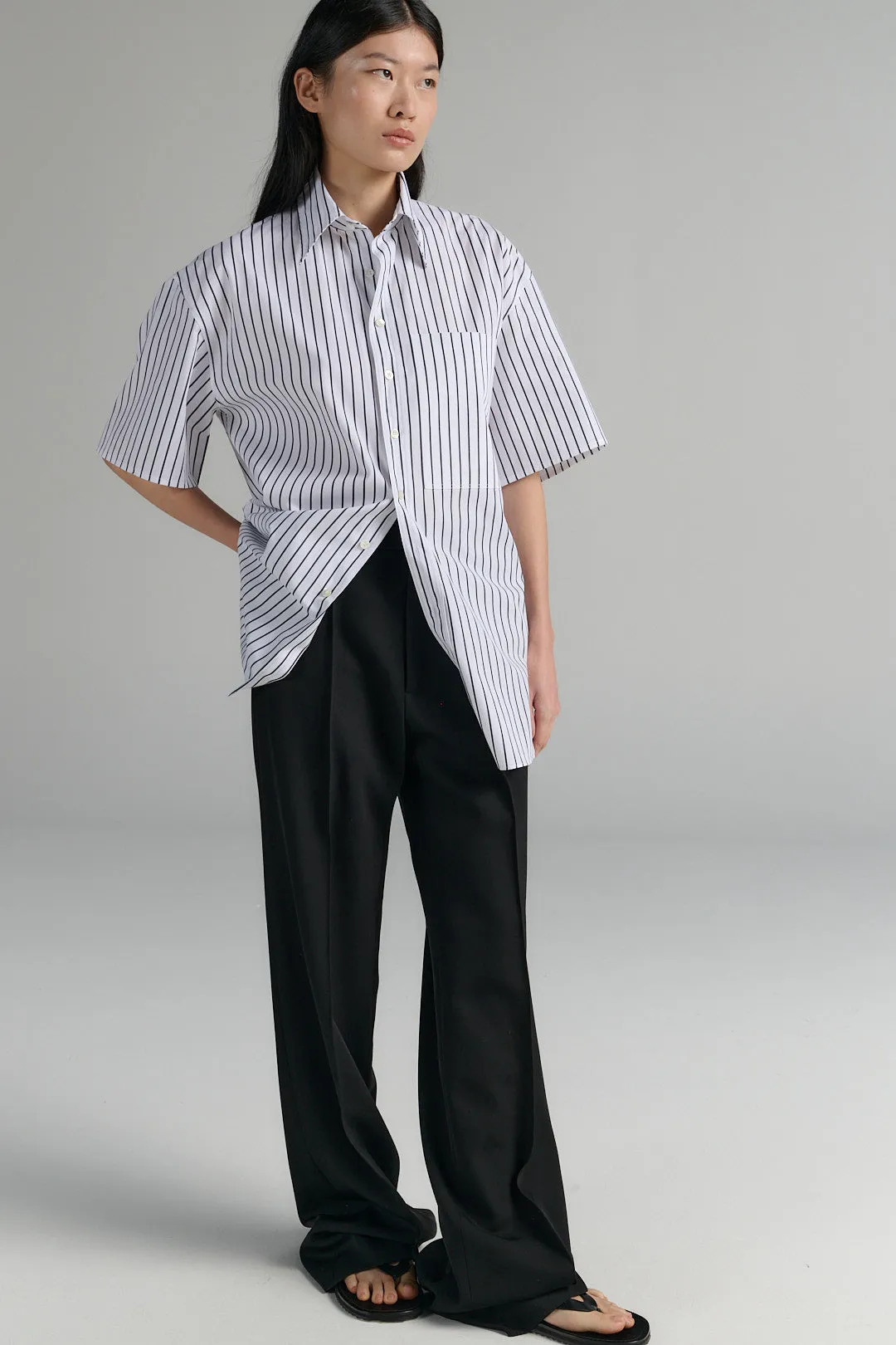 Short Sleeve Button-Up Shirt Stripe Black sold by Ivalo.com product image thumbnail 2