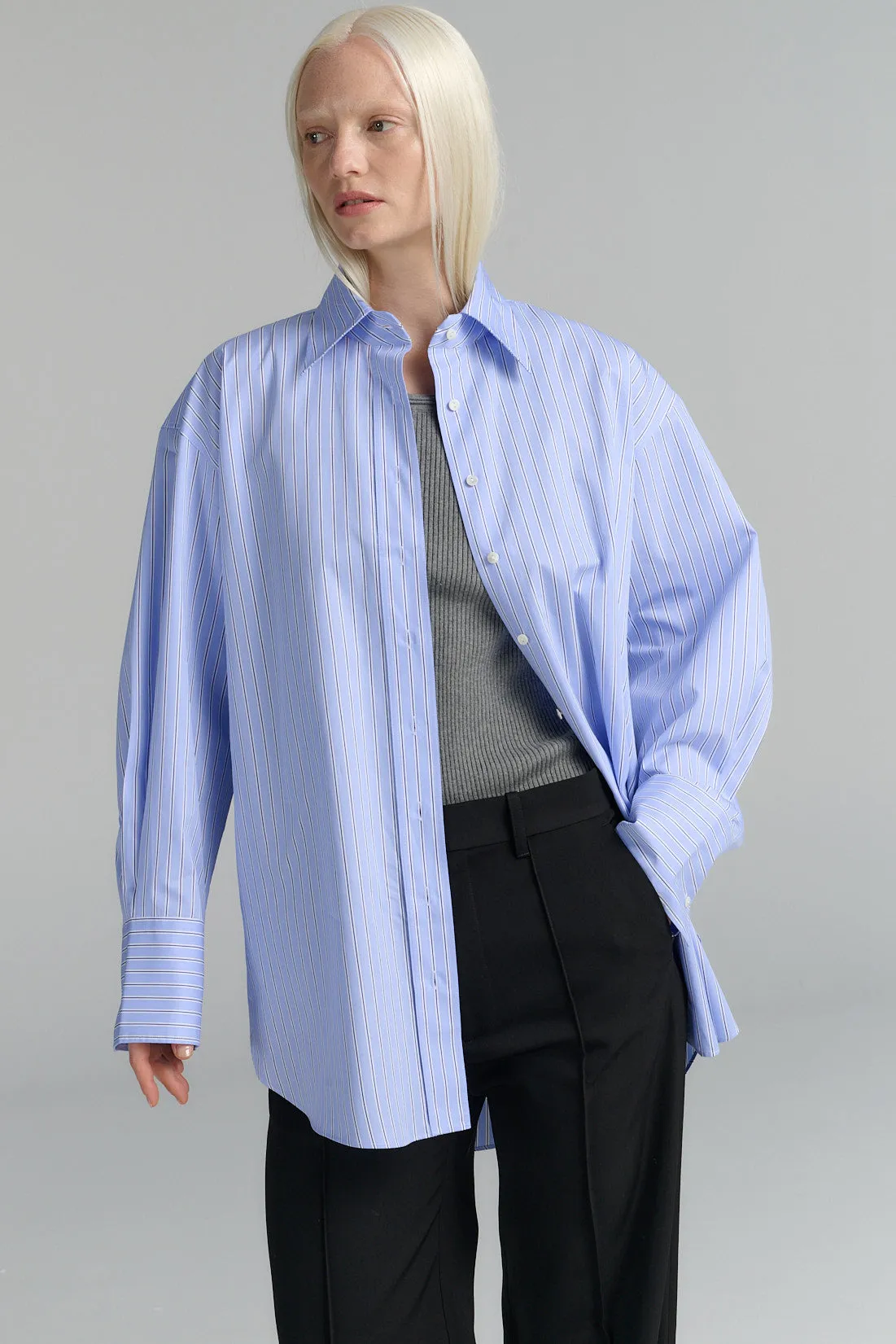 Rhea Button-Up Shirt Light Blue Stripe sold by Ivalo.com