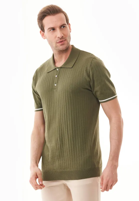 Men's Textured Knit Polo Shirt Khaki sold by Ivalo.com