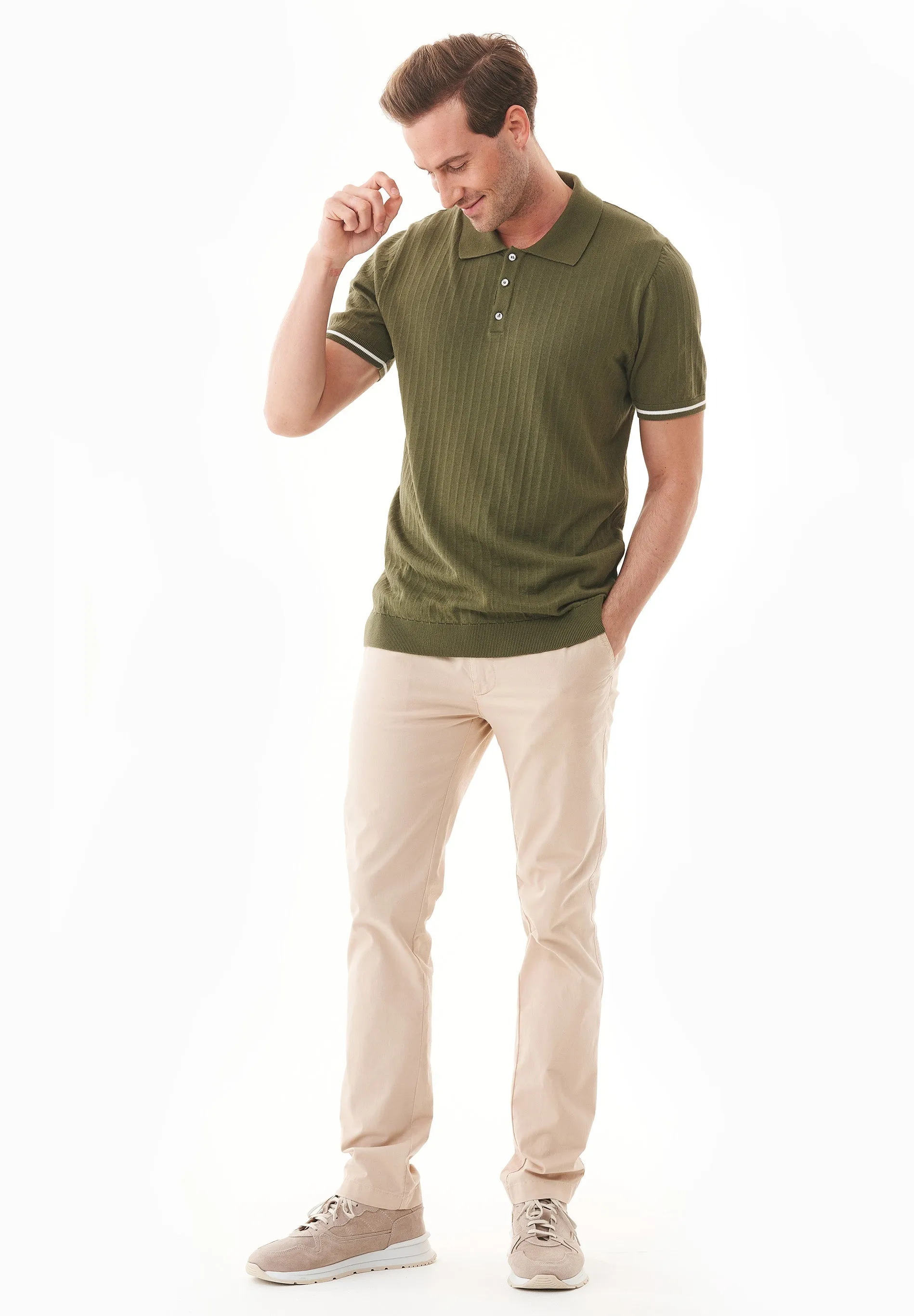 Men's Textured Knit Polo Shirt Khaki sold by Ivalo.com product image thumbnail 4