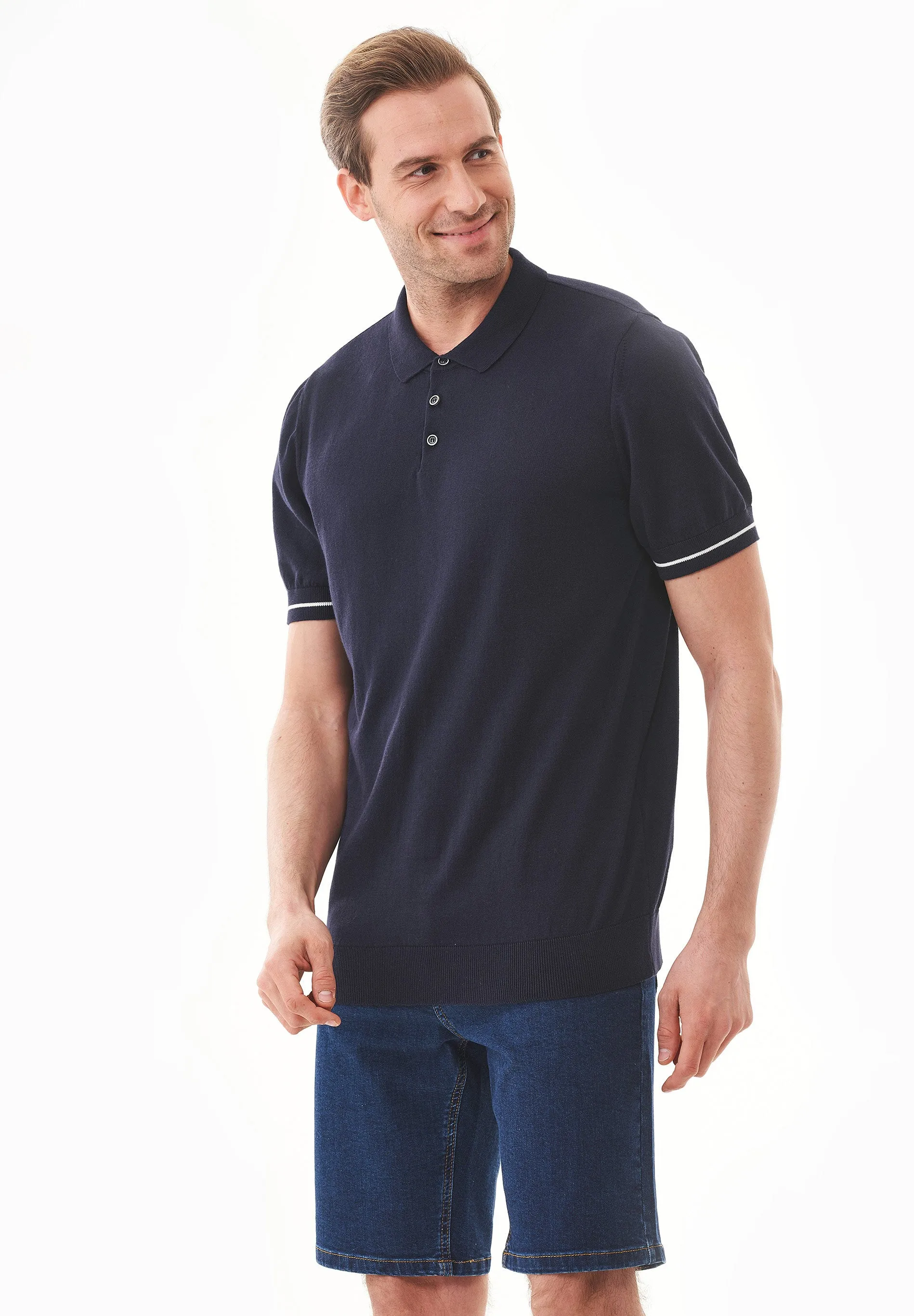 Men's Slim Fit Knit Polo Shirt Navy sold by Ivalo.com