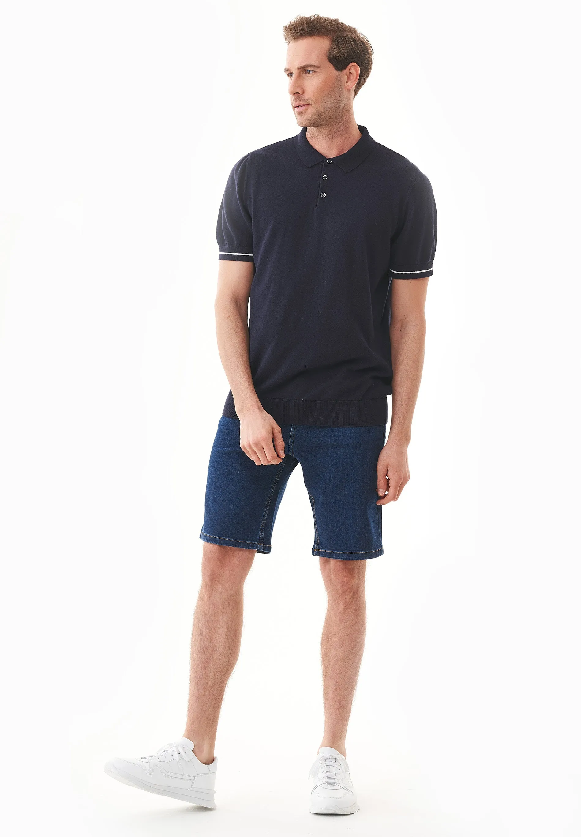 Men's Slim Fit Knit Polo Shirt Navy sold by Ivalo.com product image thumbnail 4