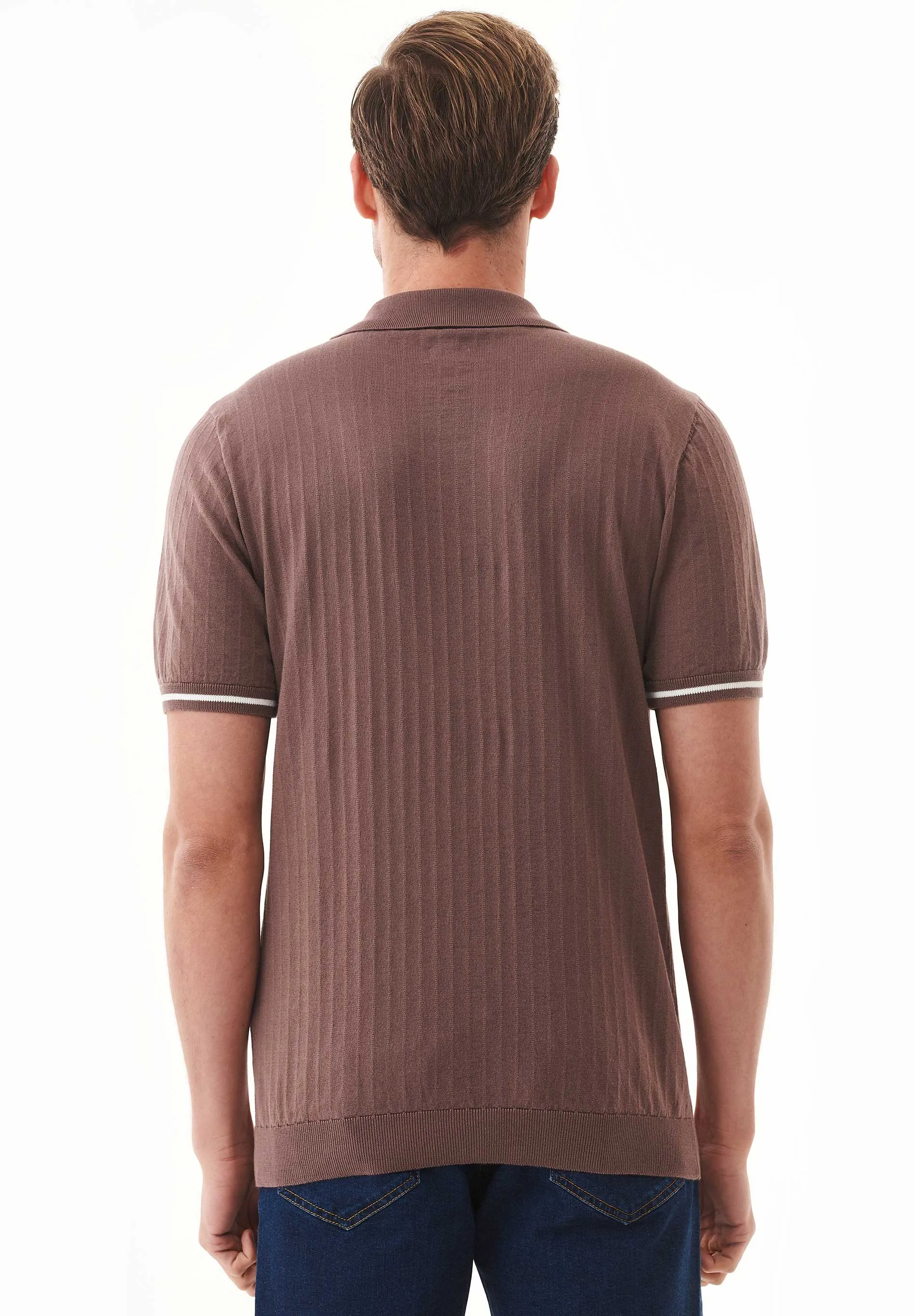 Men's Textured Knit Polo Shirt Deep Taupe sold by Ivalo.com product image thumbnail 2