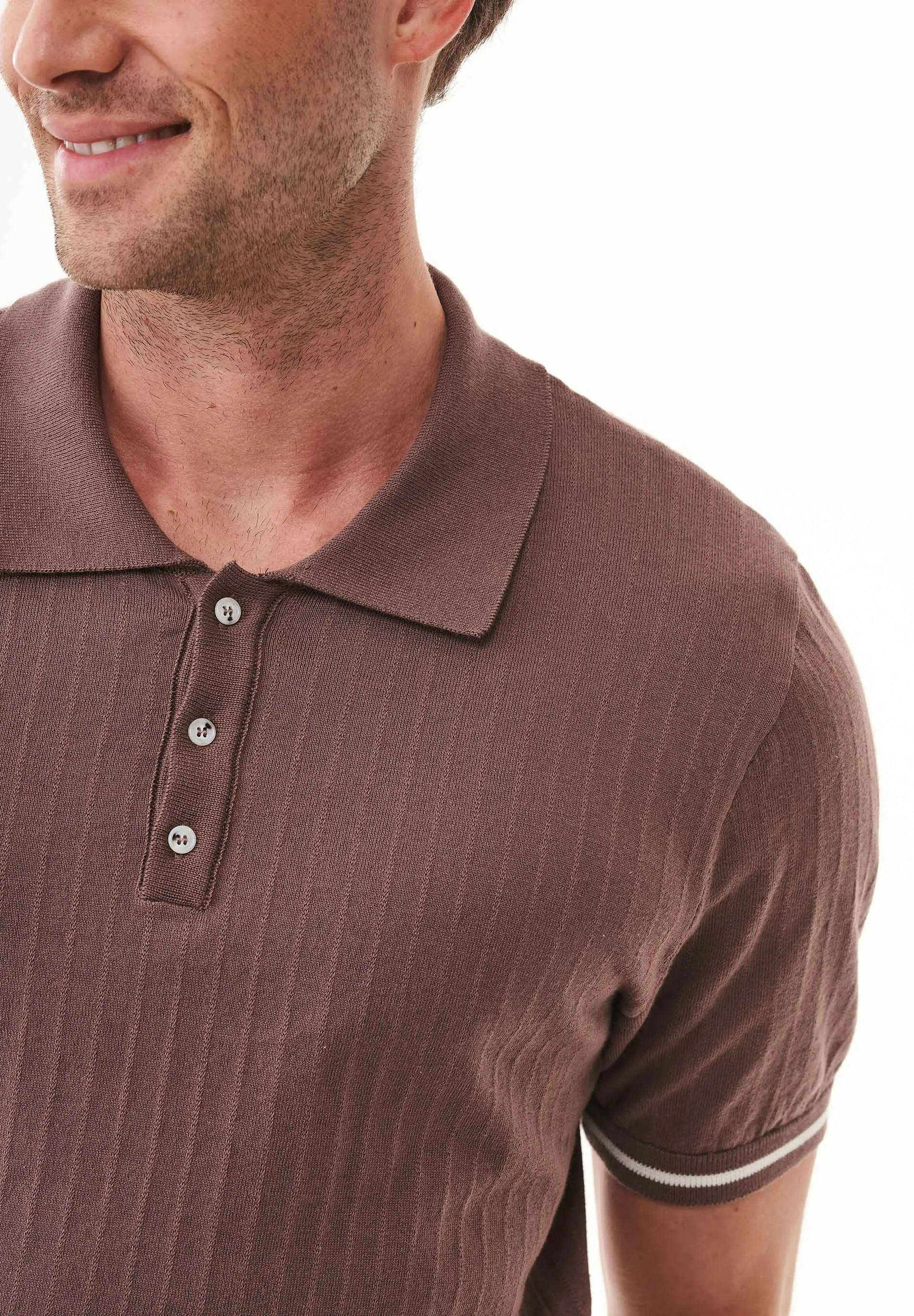 Men's Textured Knit Polo Shirt Deep Taupe sold by Ivalo.com product image thumbnail 4