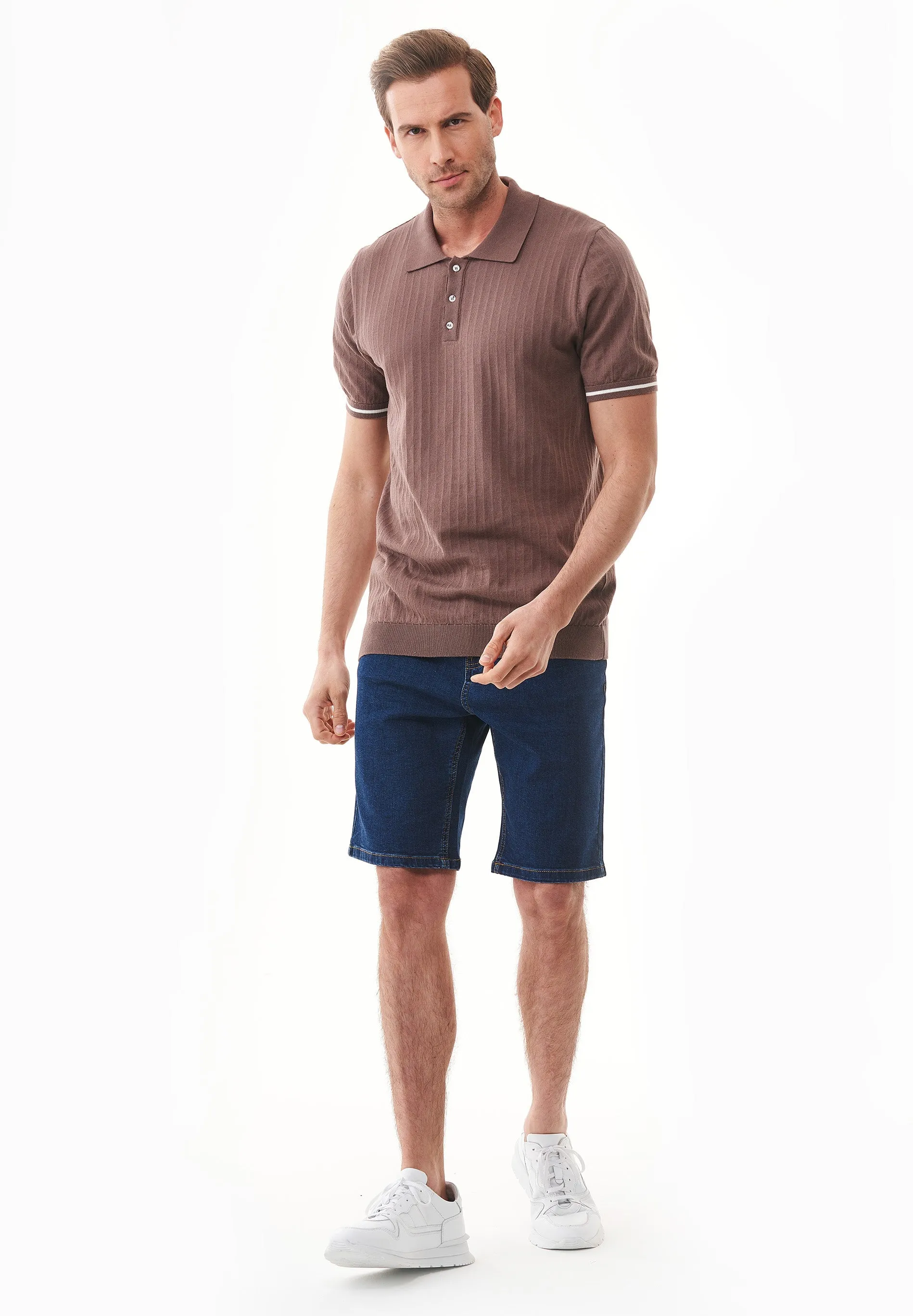 Men's Textured Knit Polo Shirt Deep Taupe sold by Ivalo.com product image thumbnail 3