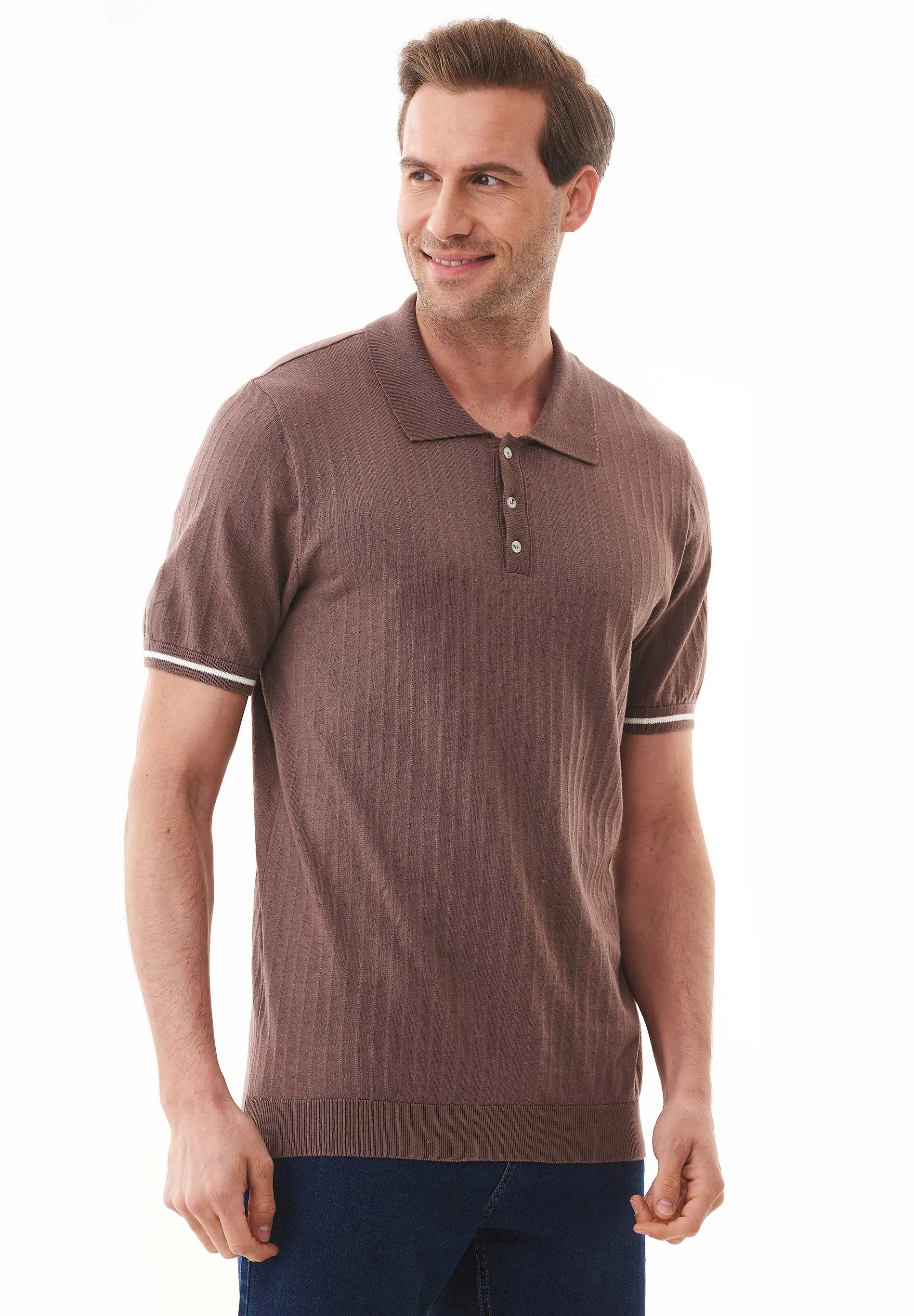 Men's Textured Knit Polo Shirt Deep Taupe sold by Ivalo.com