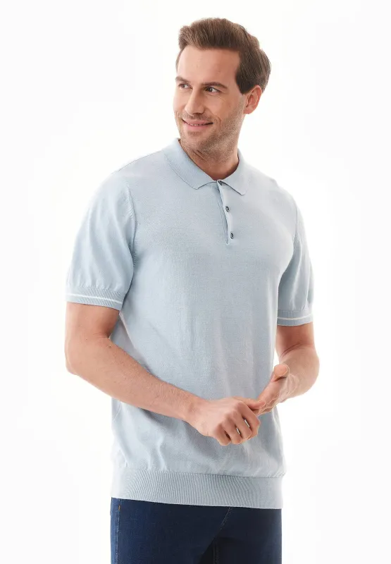 Men's Slim Fit Knit Polo Shirt Blue Haze sold by Ivalo.com