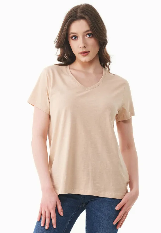 Women's Basic V-Neck T-Shirt Soft Beige sold by Ivalo.com