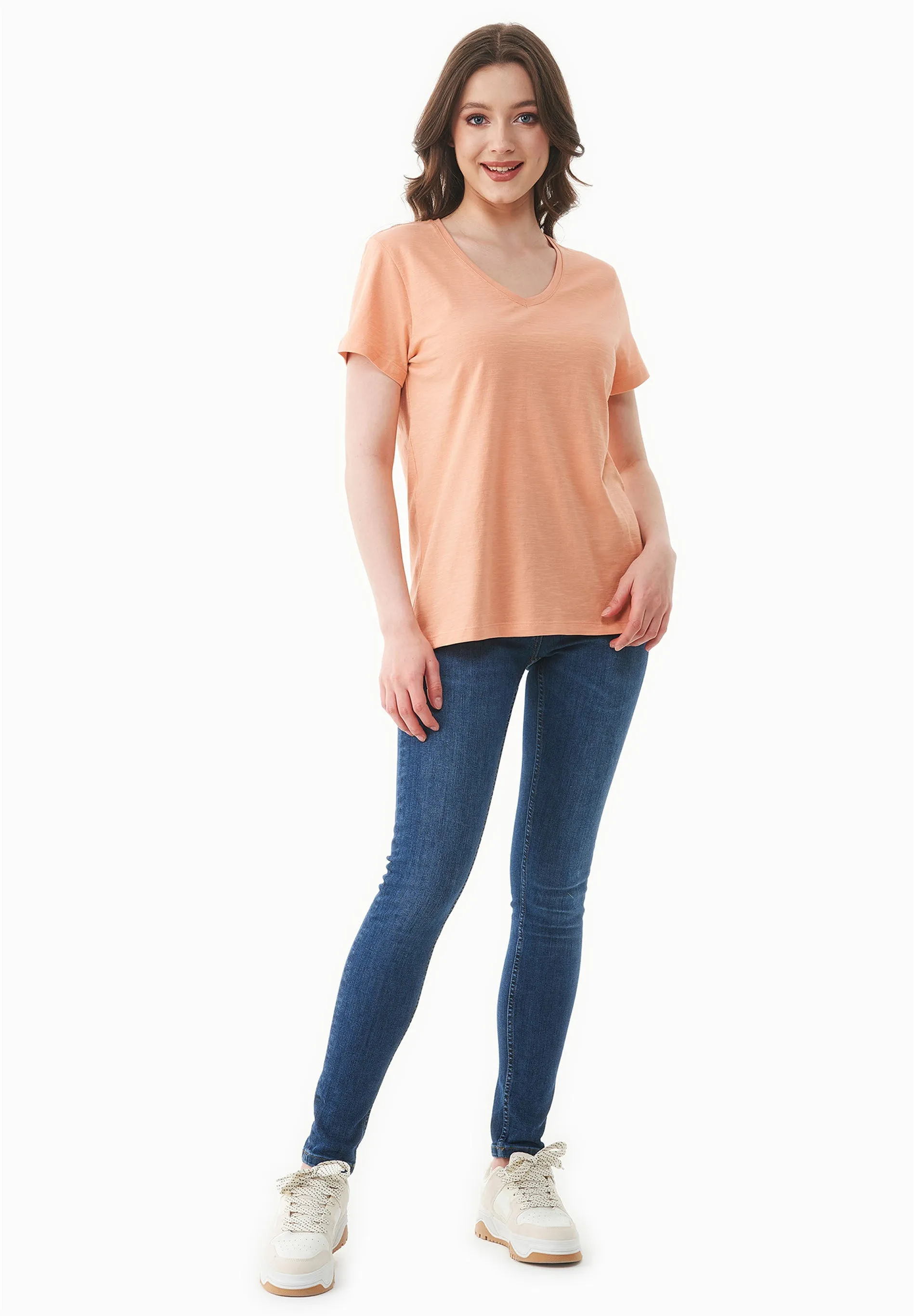 Women's Basic V-Neck T-Shirt Peach sold by Ivalo.com product image thumbnail 4