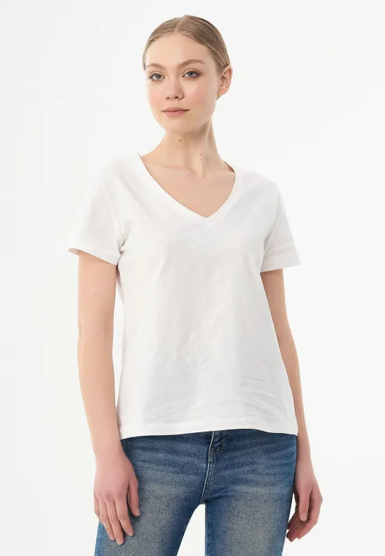 Women's Basic V-Neck T-Shirt Off White sold by Ivalo.com