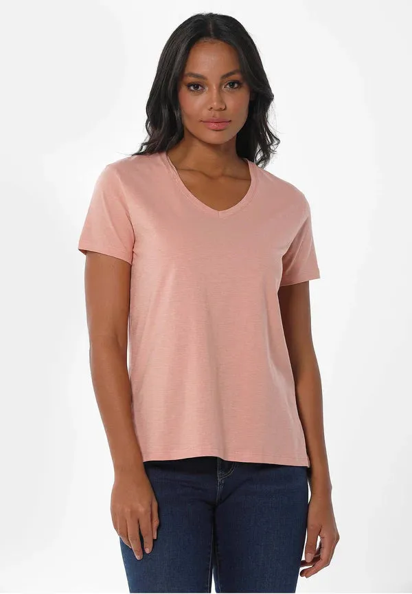 Women's Basic V-Neck T-Shirt Salmon Pink sold by Ivalo.com
