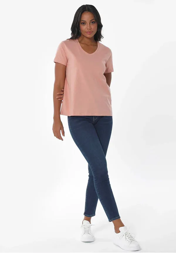 Women's Basic V-Neck T-Shirt Salmon Pink sold by Ivalo.com product image thumbnail 3