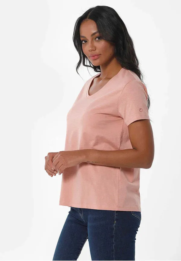 Women's Basic V-Neck T-Shirt Salmon Pink sold by Ivalo.com product image thumbnail 4