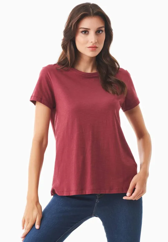 Women's Basic Round Neck T-Shirt Syrah Red sold by Ivalo.com