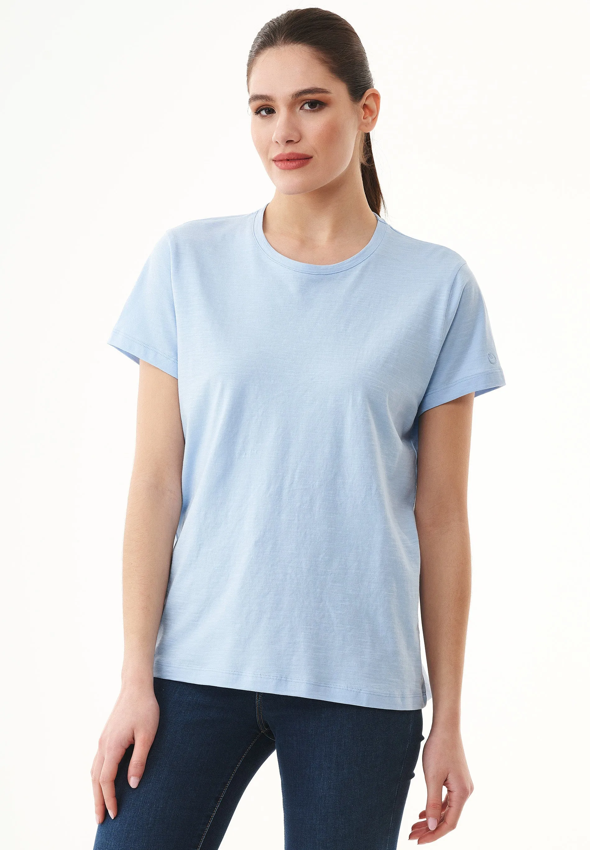 Women's Basic Round Neck T-Shirt Powder Blue sold by Ivalo.com