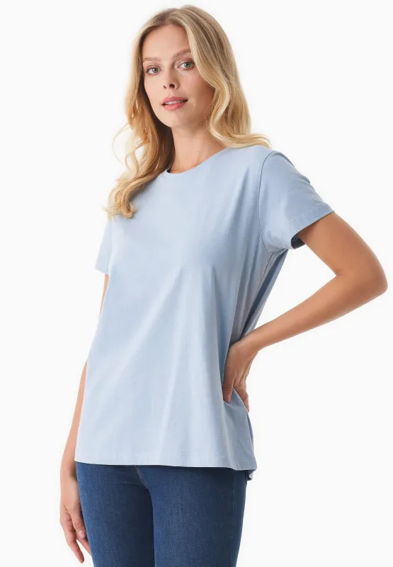 Women's Basic Round Neck T-Shirt Ice Blue sold by Ivalo.com