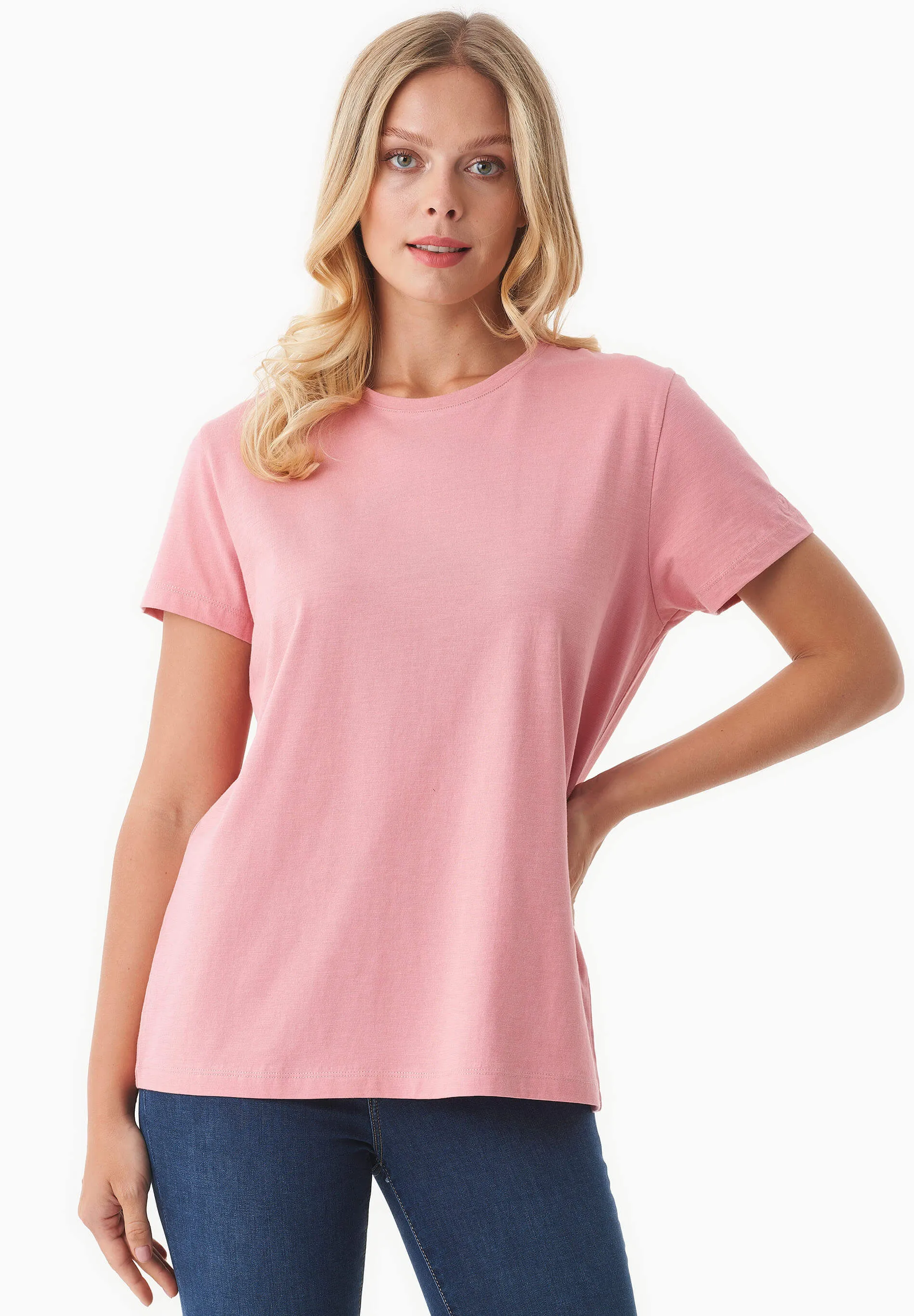 Women's Basic Round Neck T-Shirt Flamingo Pink sold by Ivalo.com