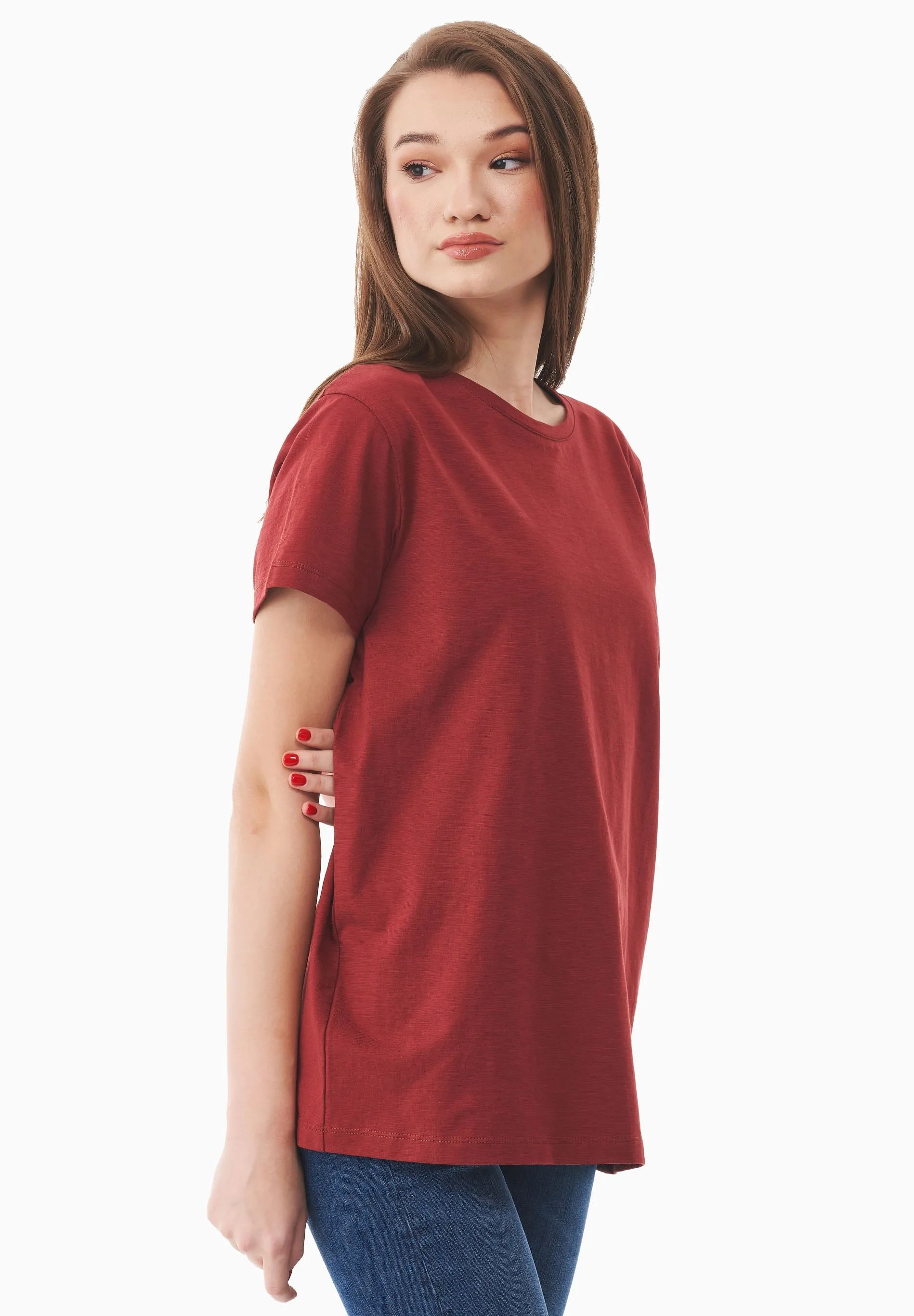 Women's Basic Round Neck T-Shirt Merlot sold by Ivalo.com product image thumbnail 3