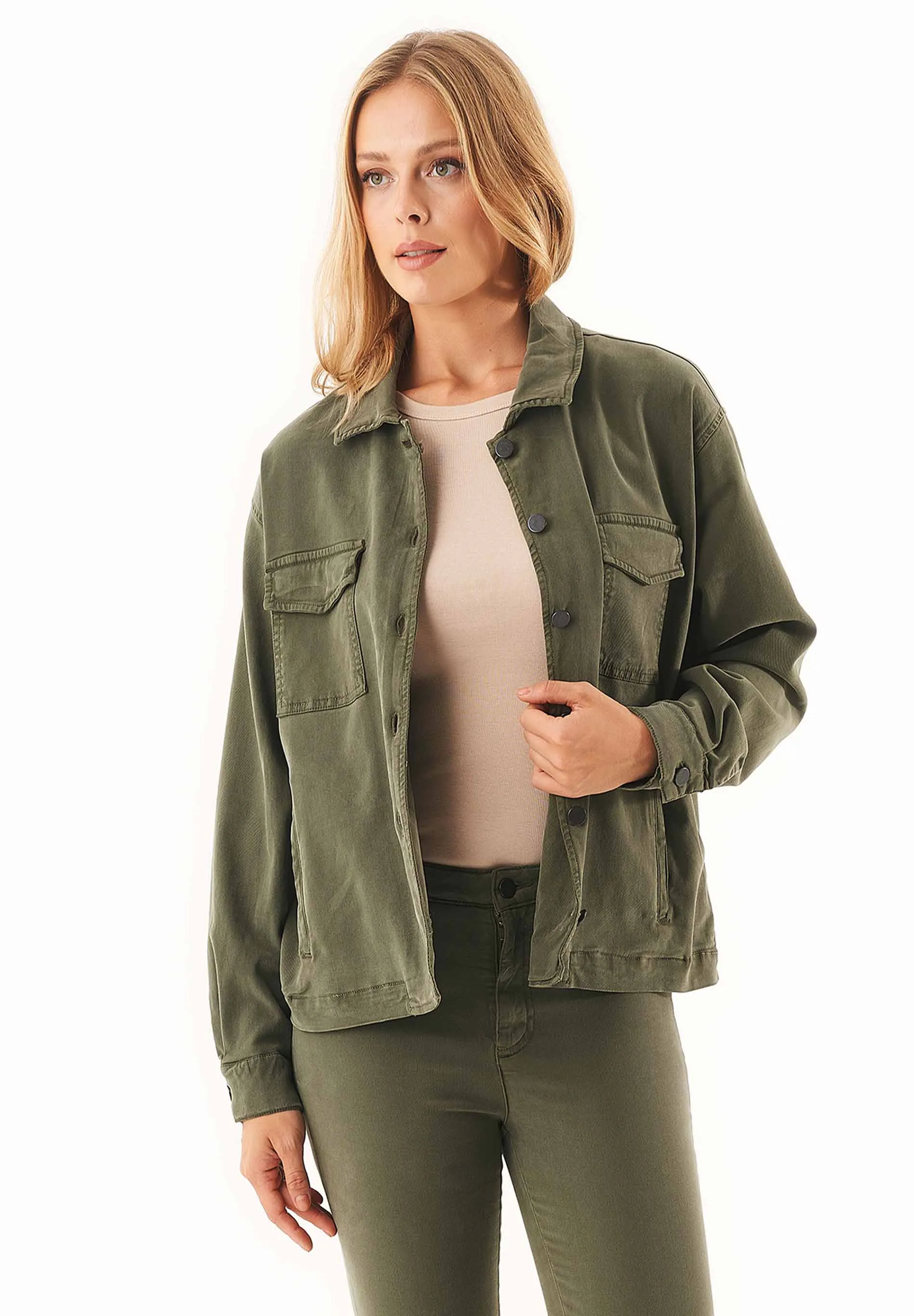 Women's Oversized Shirt Jacket Military Olive sold by Ivalo.com