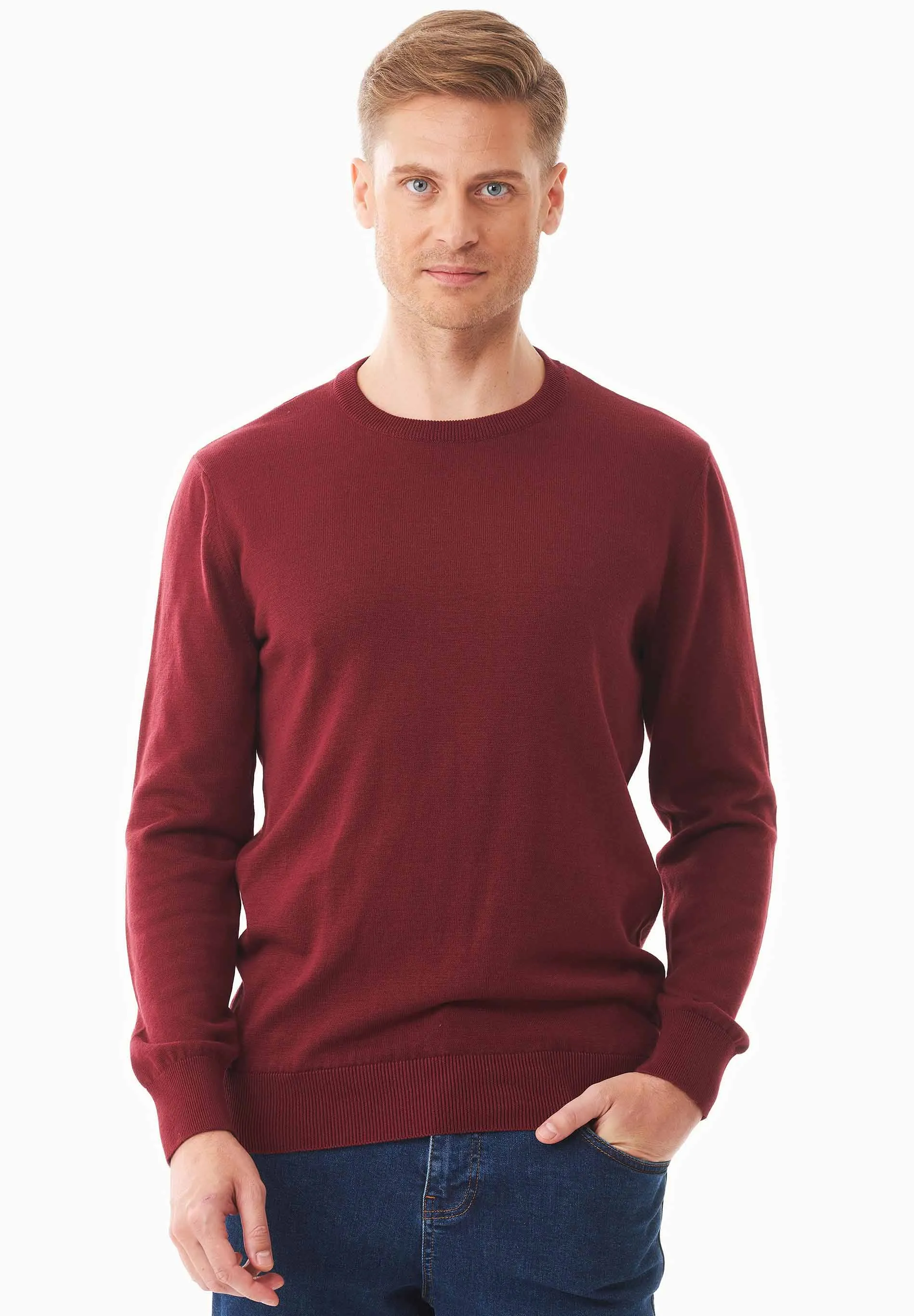 Men's Round Neck Organic Cotton Sweater Syrah Red sold by Ivalo.com