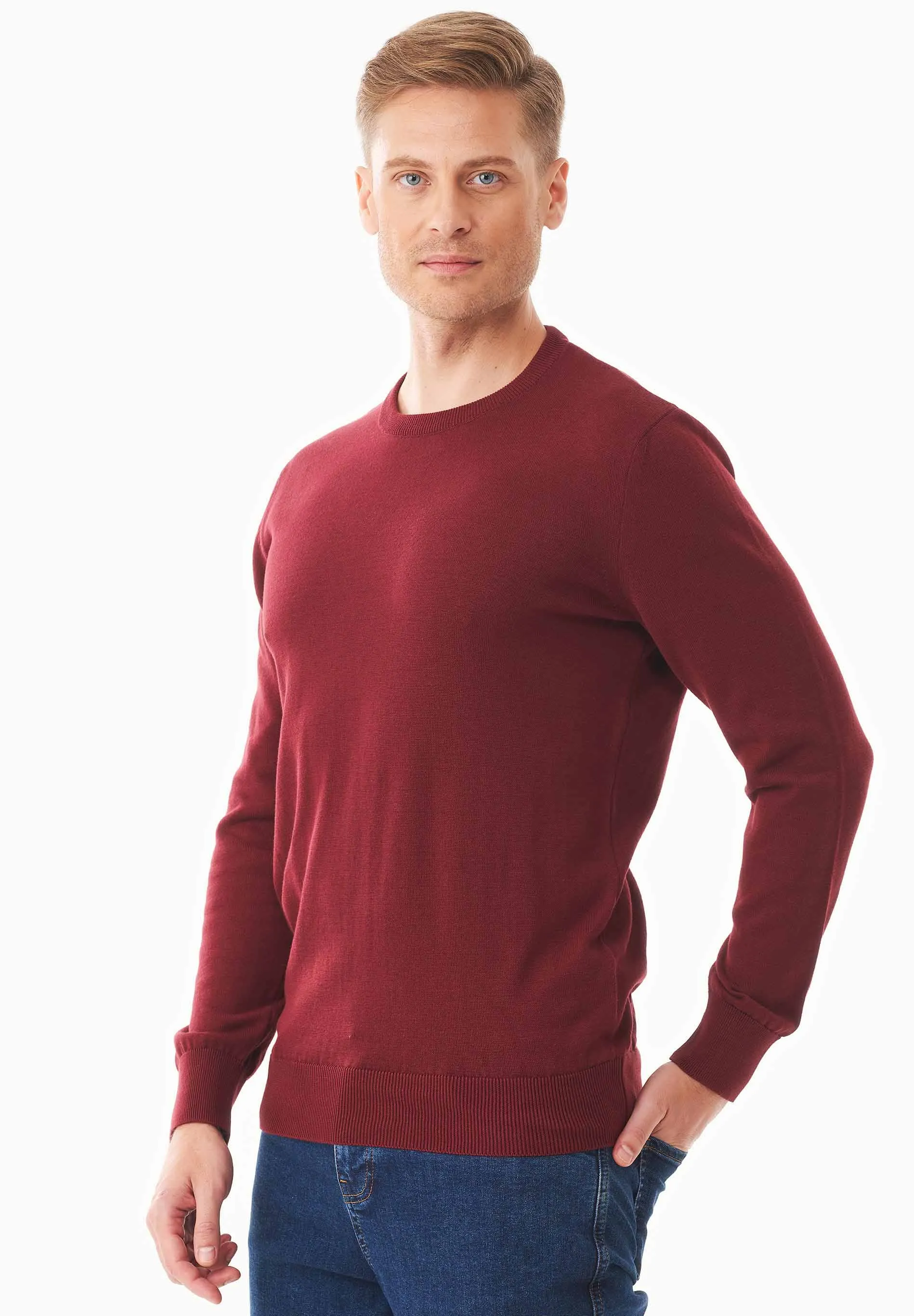Men's Round Neck Organic Cotton Sweater Syrah Red sold by Ivalo.com product image thumbnail 5