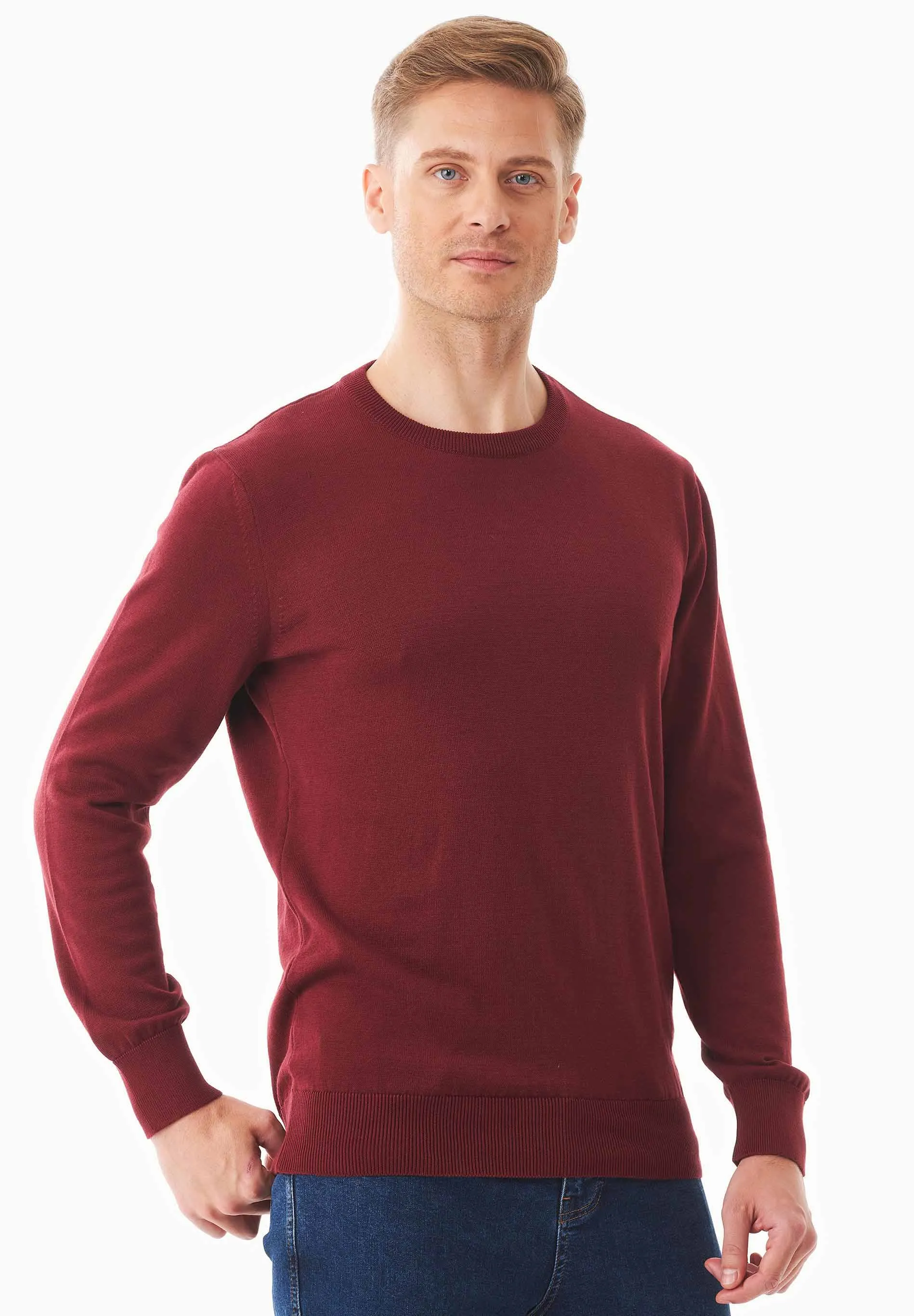Men's Round Neck Organic Cotton Sweater Syrah Red sold by Ivalo.com product image thumbnail 4