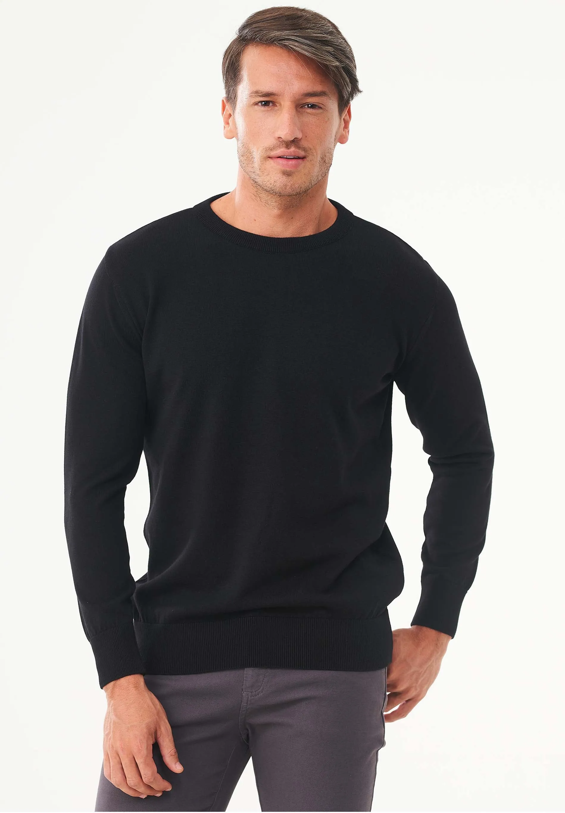 Men's Round Neck Organic Cotton Sweater Black sold by Ivalo.com