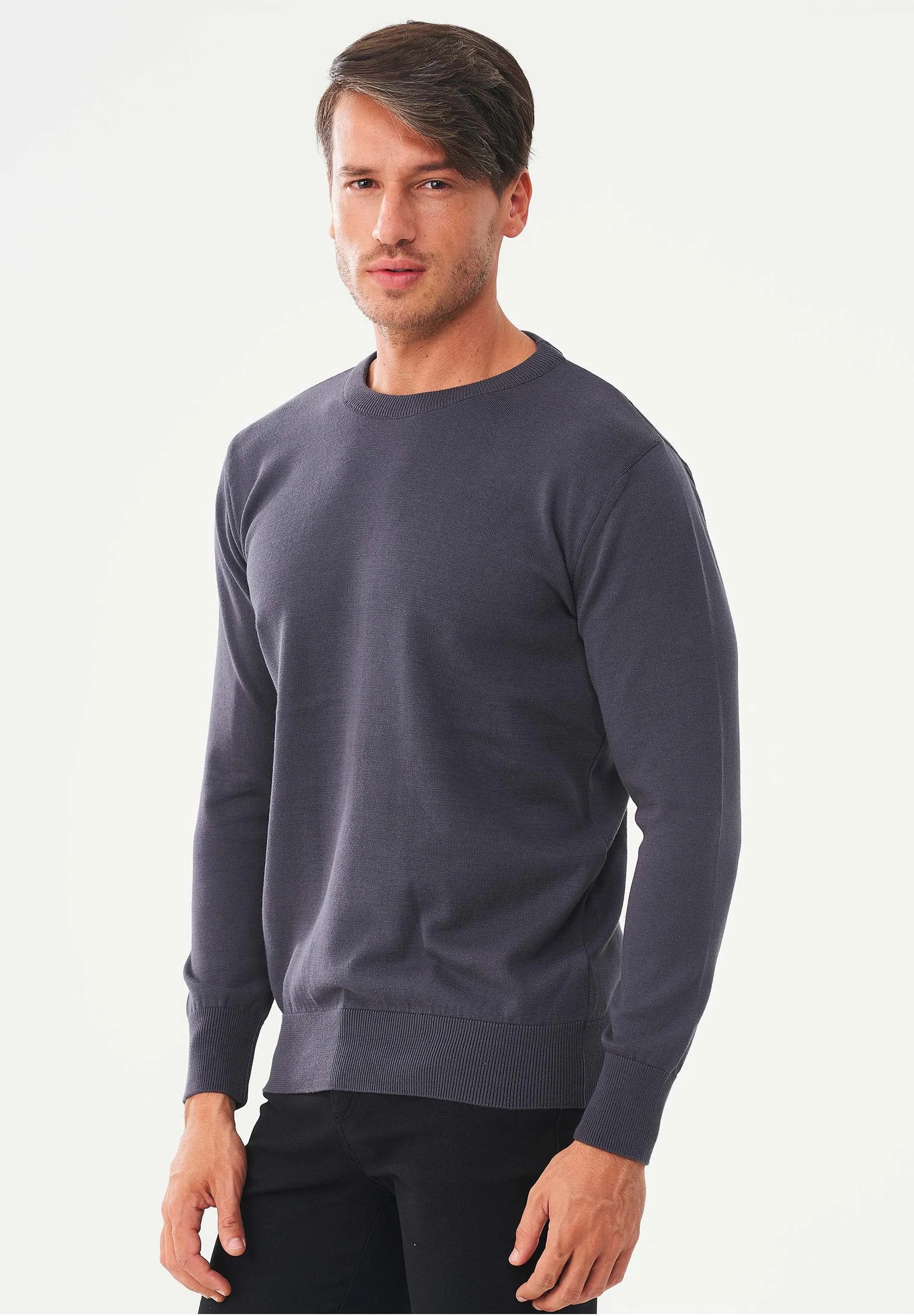 Men's Round Neck Organic Cotton Sweater Asphalt sold by Ivalo.com product image thumbnail 4
